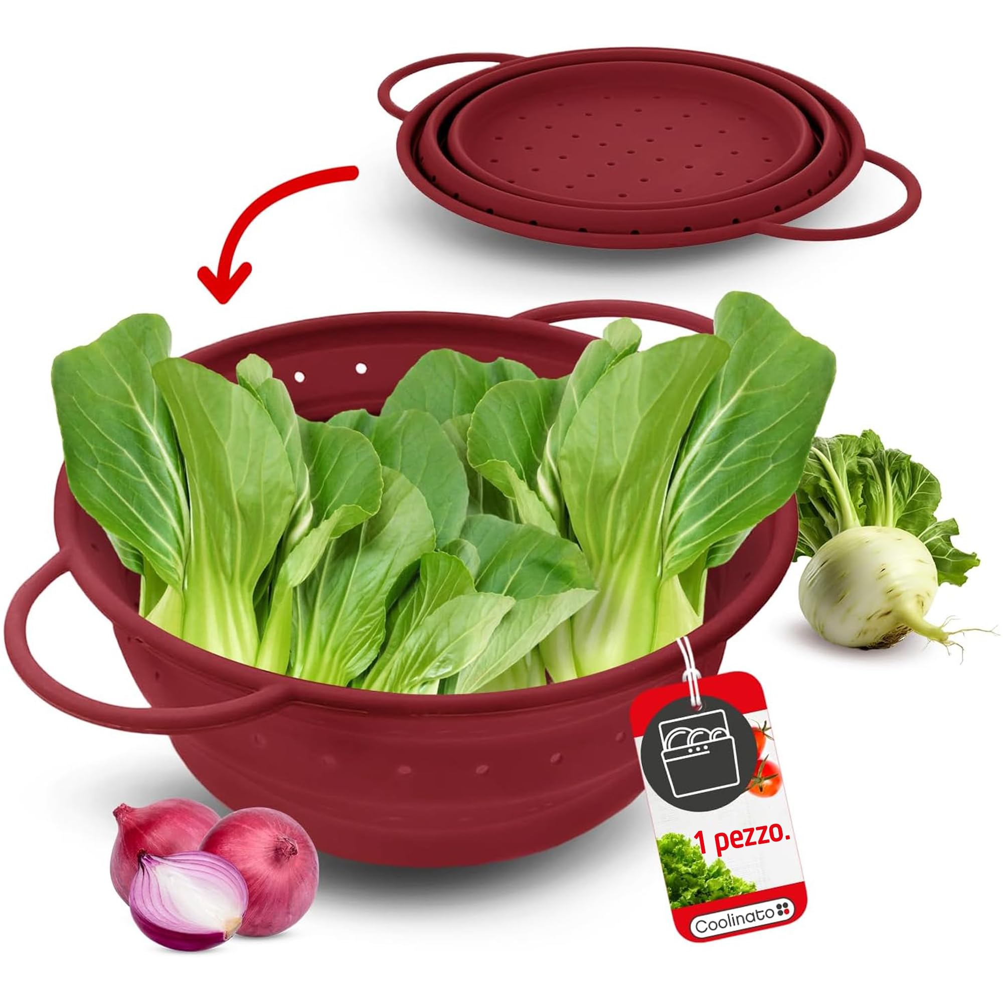 Colino pieghevole da cucina – Colino per pasta pieghevole per campeggio, insalate e frutta | lavabile in lavastoviglie | 3 pezzi