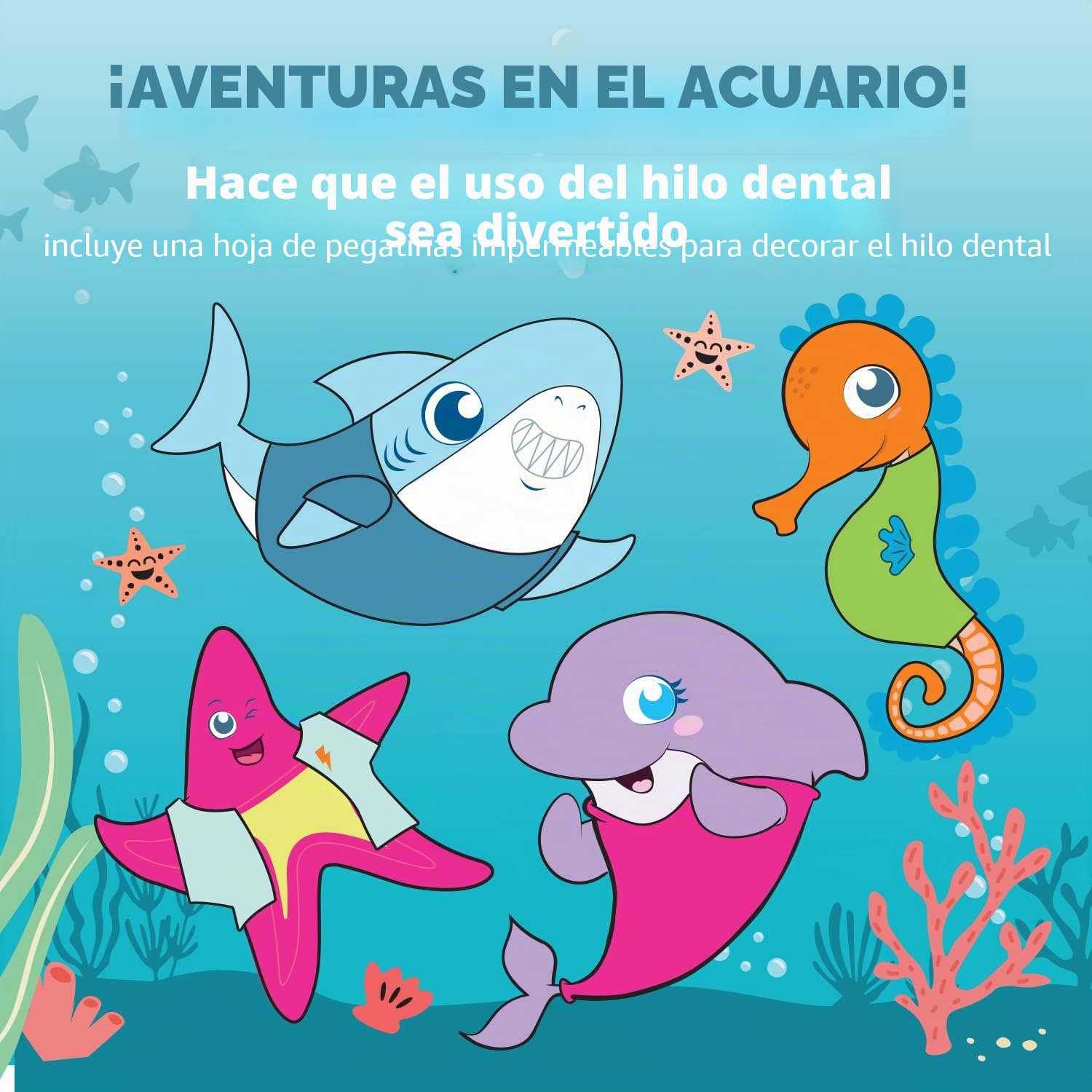 AquaSonic Hilo dental de agua para niños a partir de 6 años | Boquilla estándar, boquilla de ortodoncia y calcomanías impermeables | 4 modos de hilo dental | Tema de aventuras de acuario