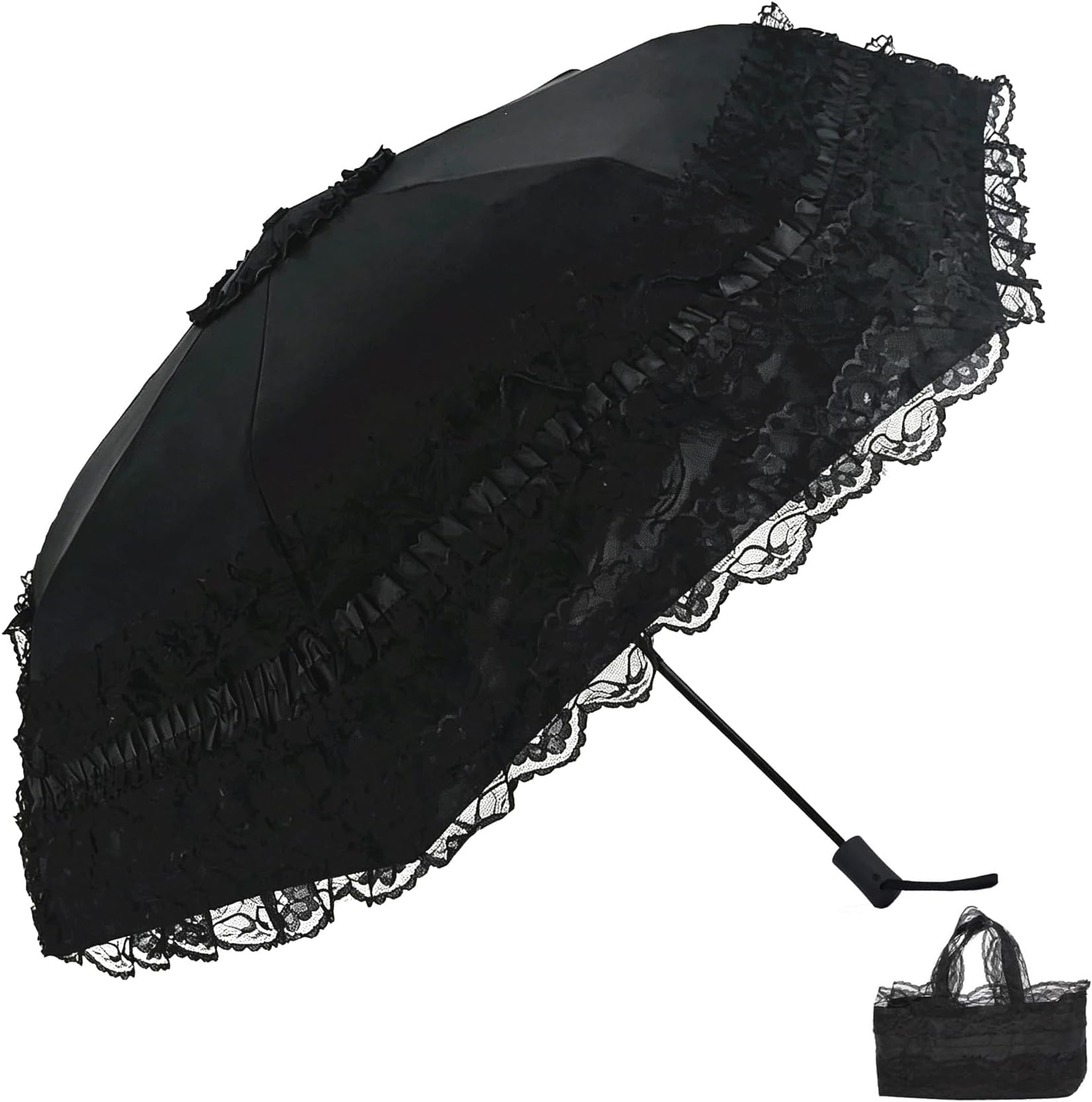 Vintage Lace Parasol Gothic Lolita Umbrella UV Sun Protection Witch Cosplay Photoshoot Props Party Decoration