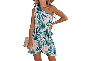 One-Shoulder Palm Tree Print Summer Dress