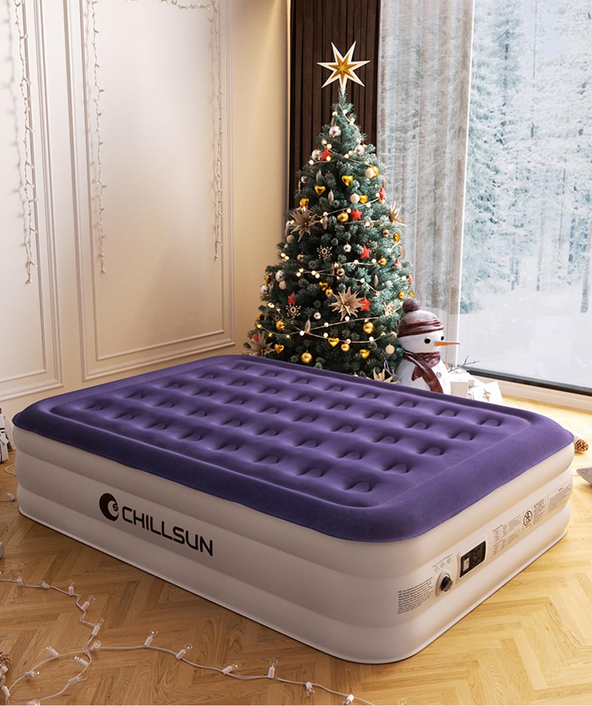 CHILLSUN Colchón Hinchable, Cama Hinchable para 2 Personas con Bomba Eléctrica, AutoInflable 203x152x41 cm, Superficie Impermeable y Compacta, Fácil Almacenamiento para Camping y Hogar