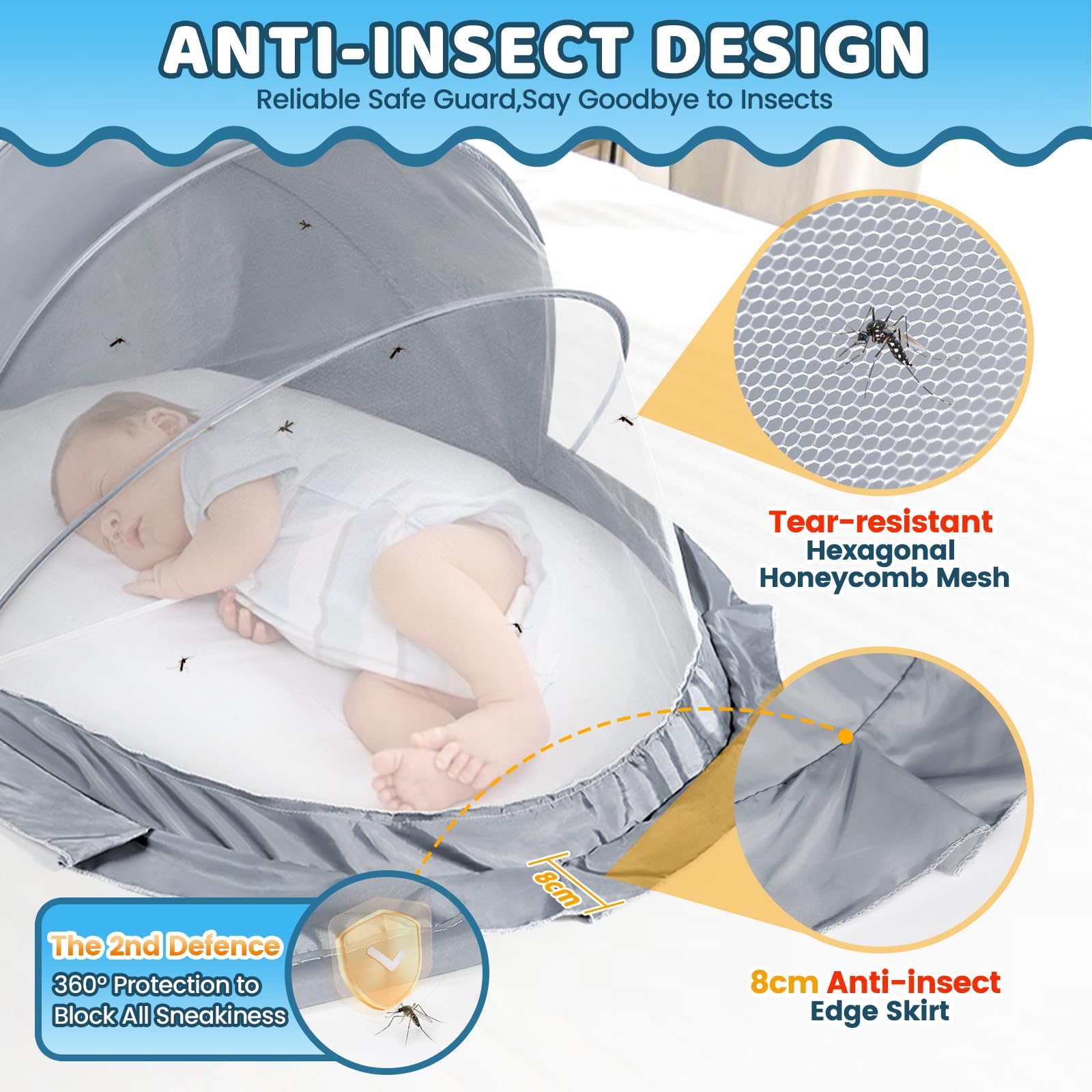 Orzbow Foldable Baby Mosquito Net, Breathable Baby Bed Mosquito Nets with Shade Cover, No Assembly Required - Image 4
