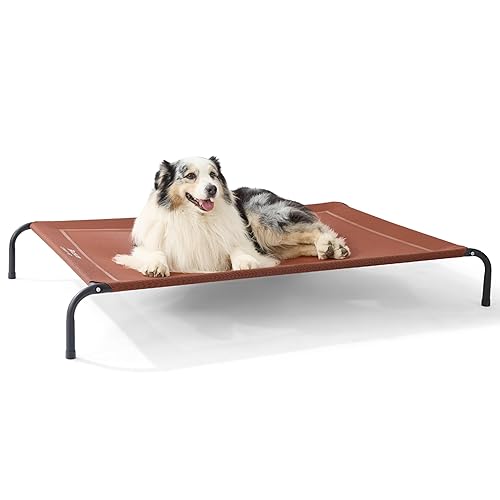 Bedsure Outdoor Elevated XL Dog Bed, Portable Indoor & Outdoor Cooling Raised Cot Pet Hammock Bed with Skid-Resistant Feet, Frame with Breathable Mesh, Terracotta, 54 inches - 54"L x 35.4"W x 8"Th - Terracotta