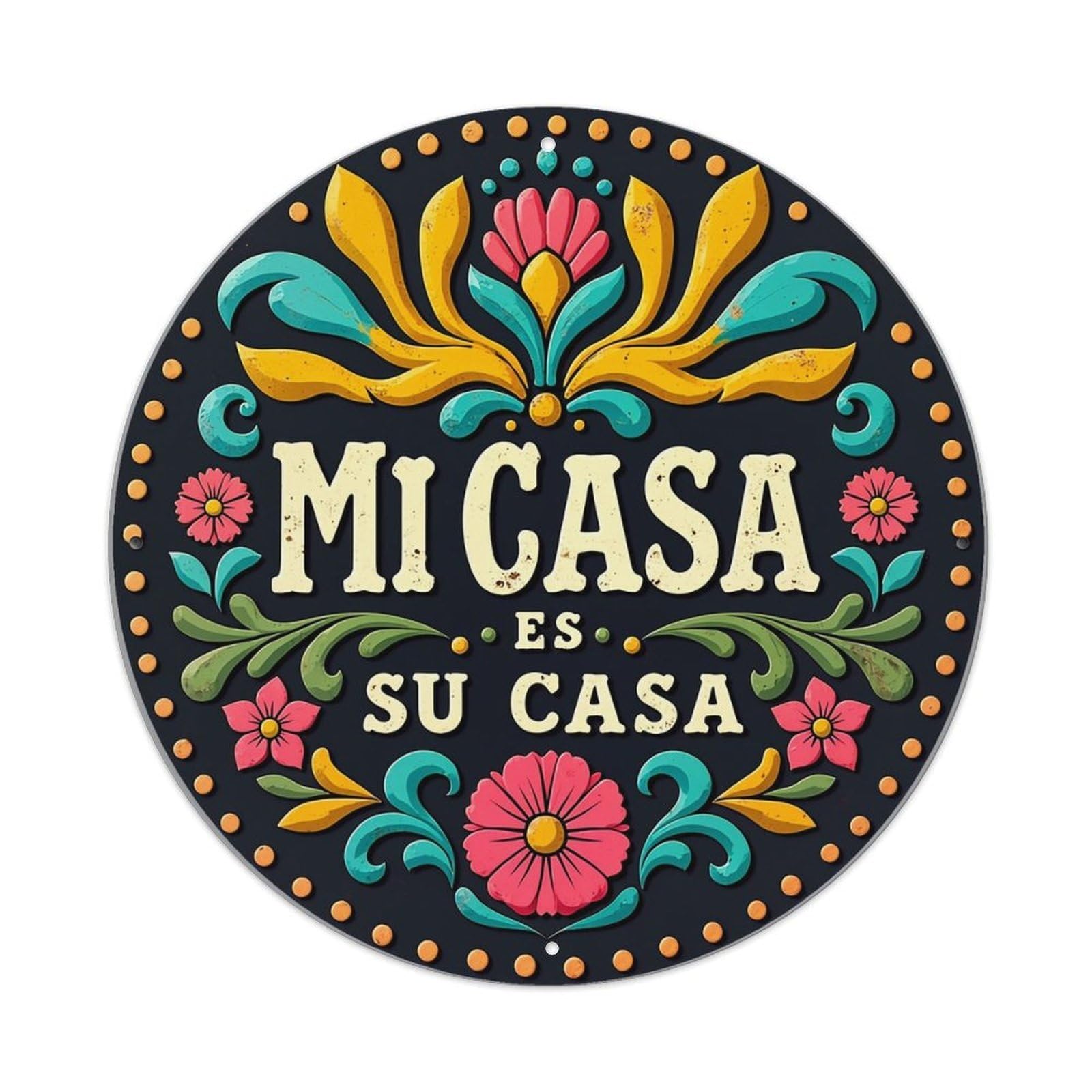 Jdyaojiesheng Vintage Mexican Folk Art Design Pattern Round Tin Sign Retro Metal Wall Decor Metal Poster, Home Bar Garage Farmhouse Cafe Wall Art Decoration 8X8inch