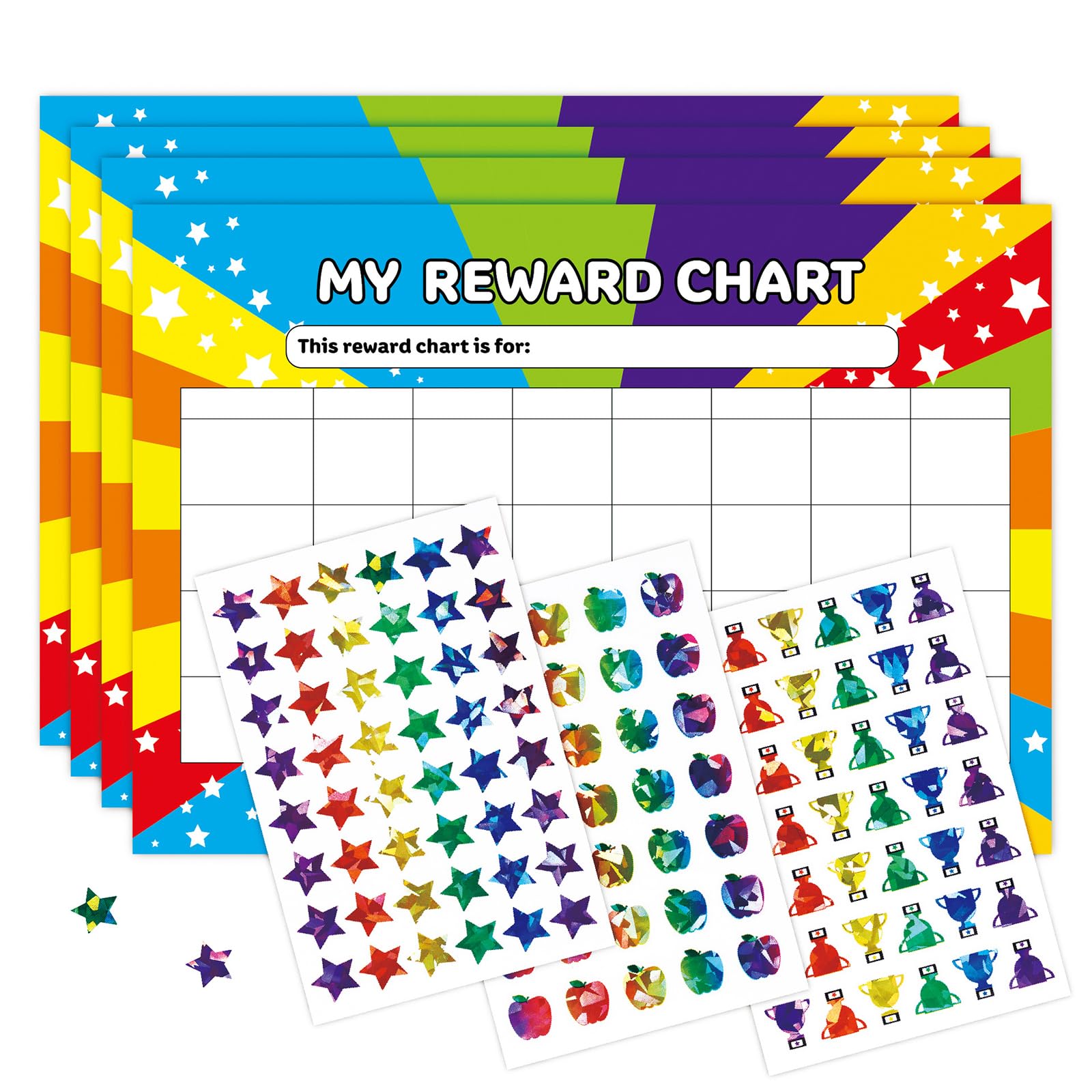 4 PCS A4 Children's Star Reward Chart and 3 Style Reward Stickers,Potty Training Rewards Chart Behaviour Charts for Girls and Boys,Encourage Educational and Rewards Good Behaviour