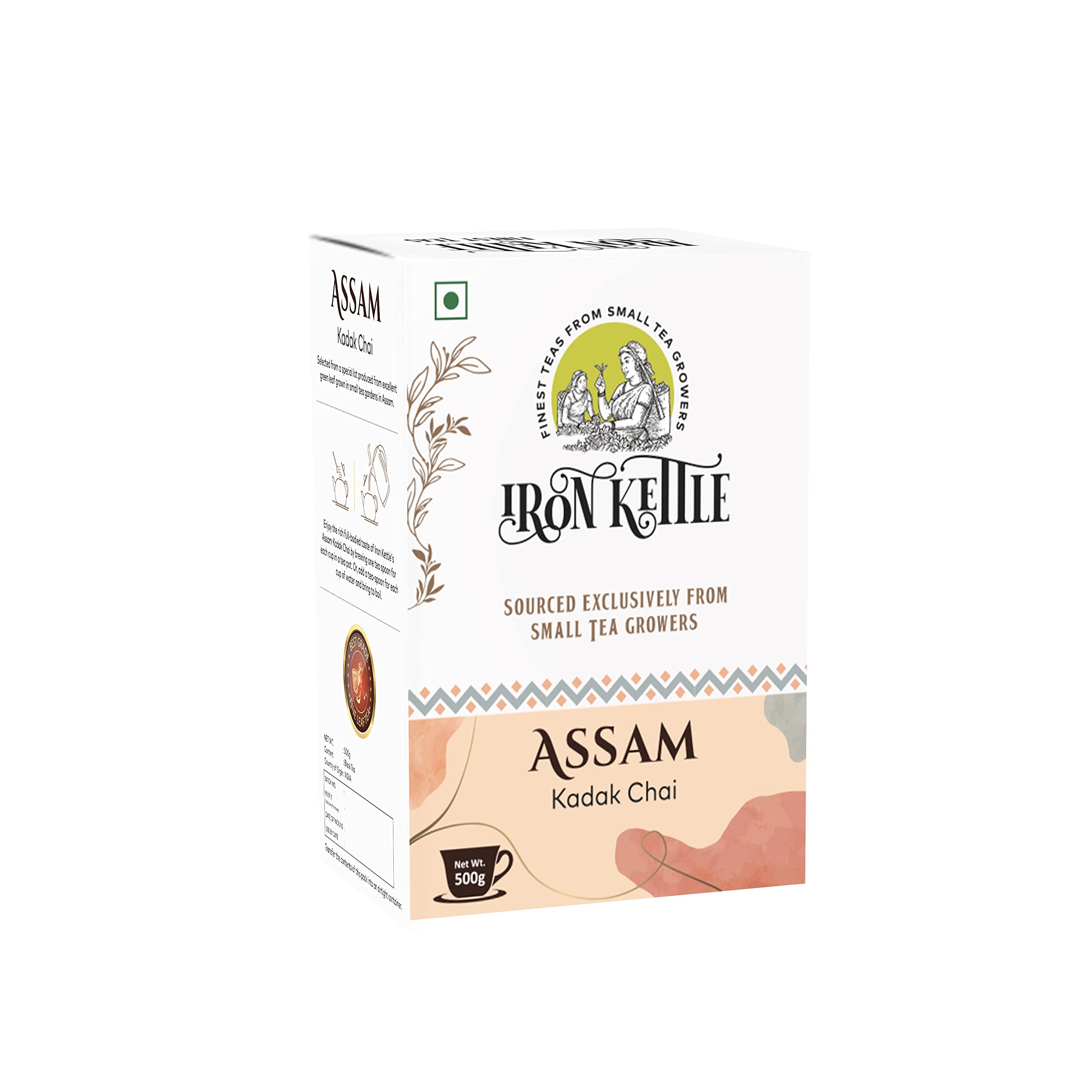 Iron Kettle Assam Kadak Chai 500g | Second Flush Black Tea with Rich Malty Flavor | 72% Fine Leaf Count | Sourced from Small Growers in Assam