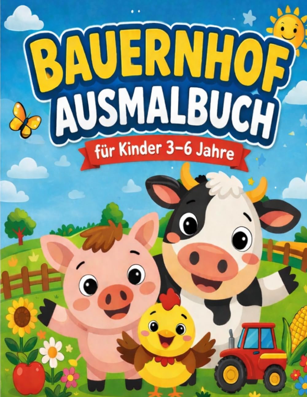 Bauernhof Ausmalbuch für Kinder ab 3 Jahren: 30 süße Motive mit Tieren, Traktoren und Bauernhof-Szenen