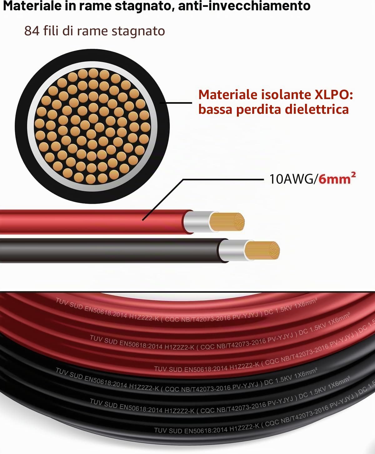Solarsys® - 10m Cavo di Prolunga del Pannello Solare 6mm² 10AWG, Cavo di Collegamento Solare con una Coppia di Connettori MC4 per Pannelli Solari Fotovoltaici, 10 Metri