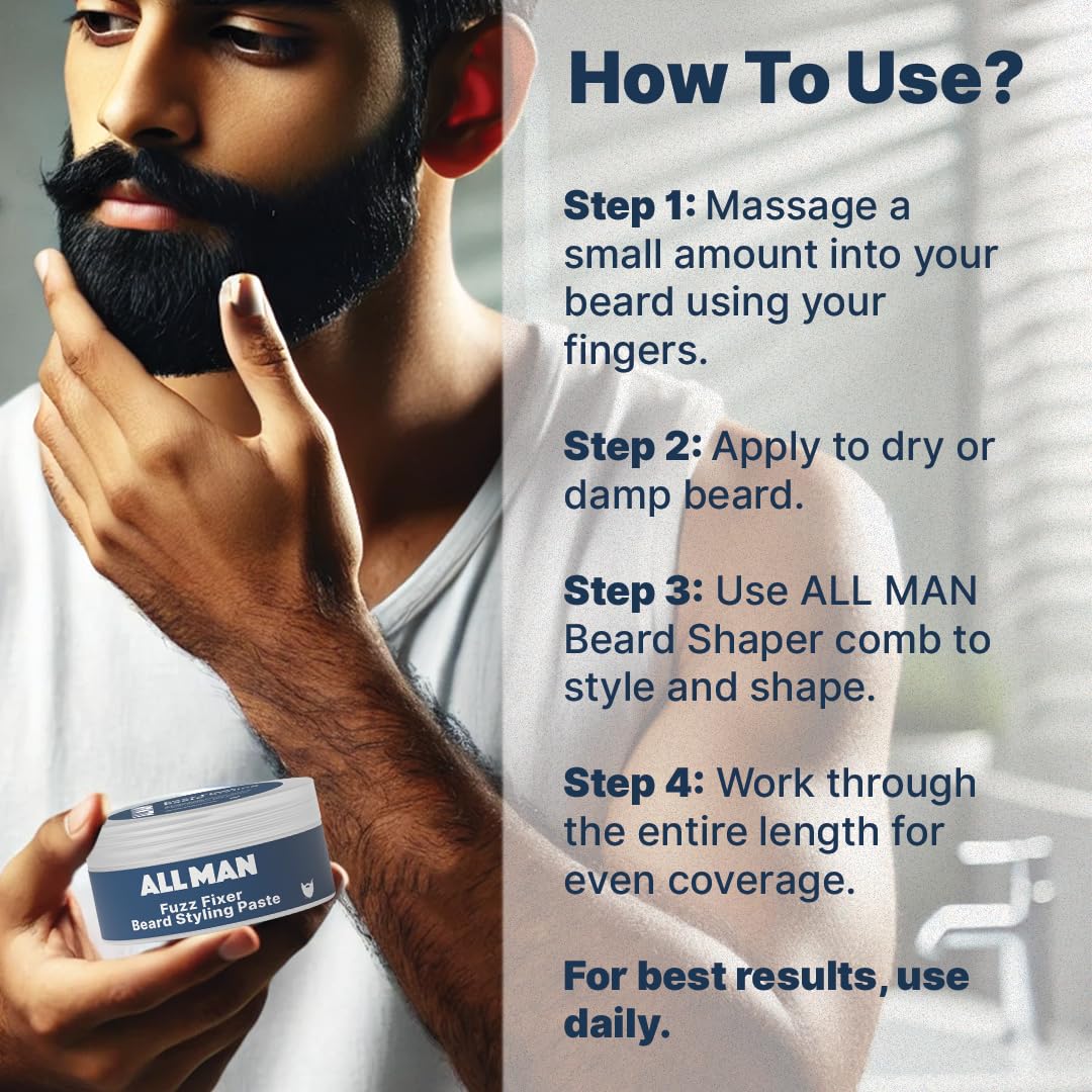 ALL MAN Fuzz Fixer Beard Styling Paste, Strong Hold Cream Wax, With Mango Butter & Milk Protein for Strong Hair | 50g 3