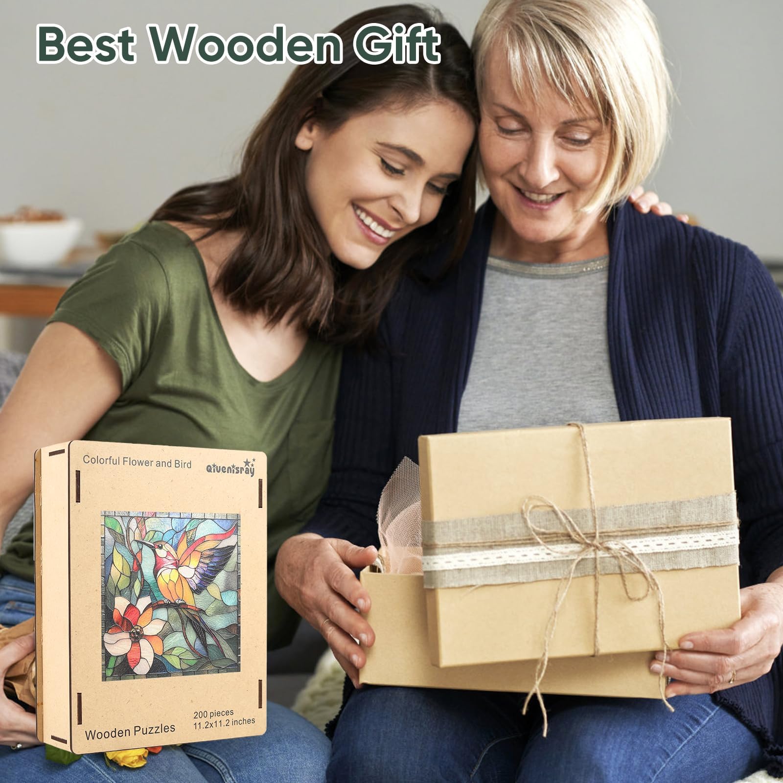 Qiuenisray Puzzle in legno per adulti, puzzle in legno, colibrì, puzzle in legno con scatola, certificato FSC, regali creativi per giochi di famiglia, 300 pezzi, 31,5 x 31,5 cm