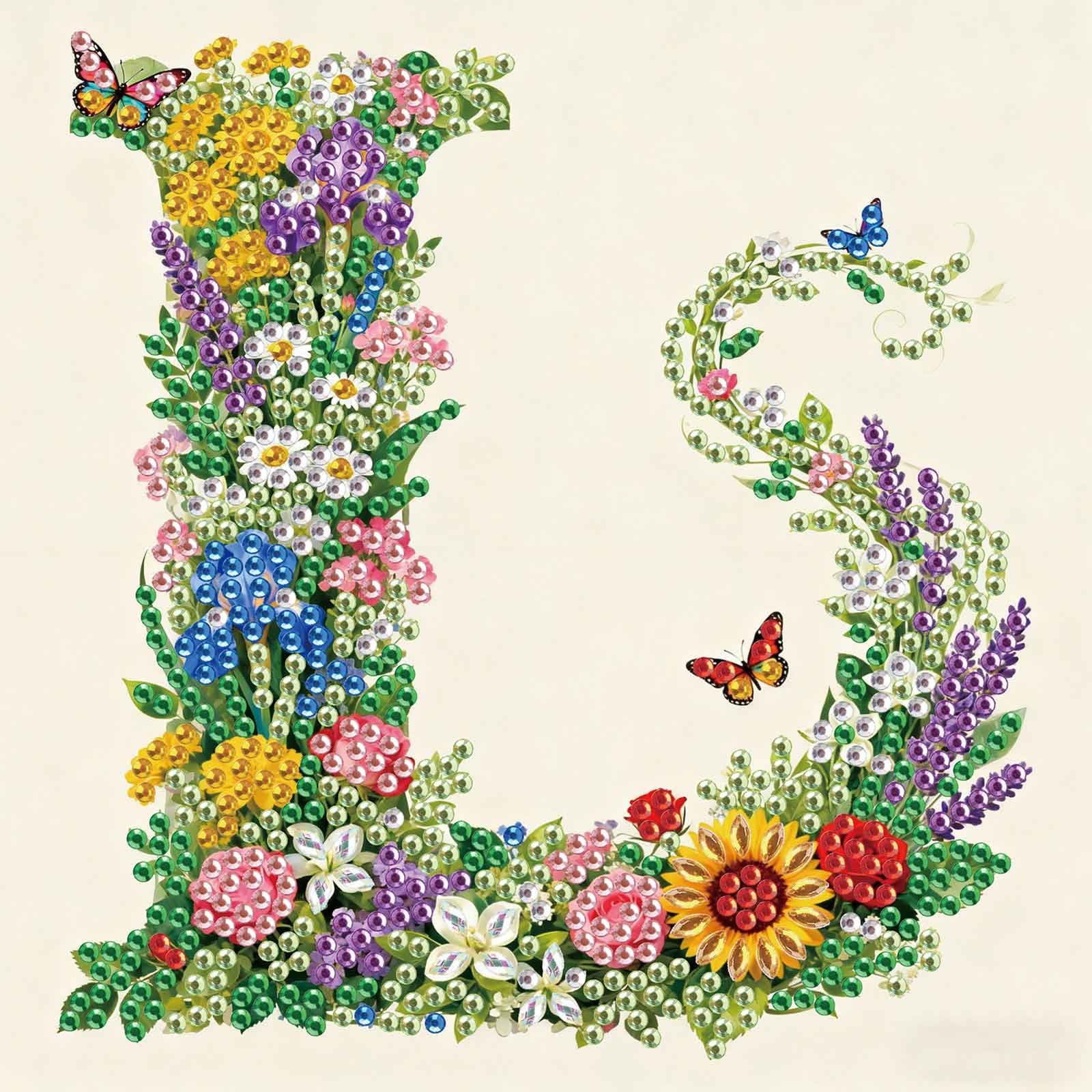5D Diamond Art Kits - Floral Alphabet Designs -9