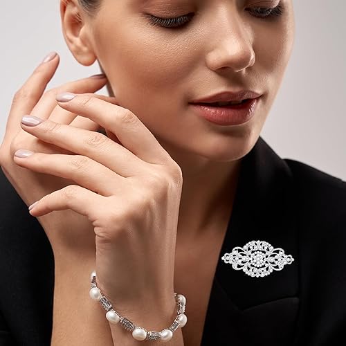 Miniatura 3 de Broche de cristal vintage para boda, broche de cristal vintage para novia, broche de cinta de flores nupciales de 2.4 pulgadas, alfiler de boda de