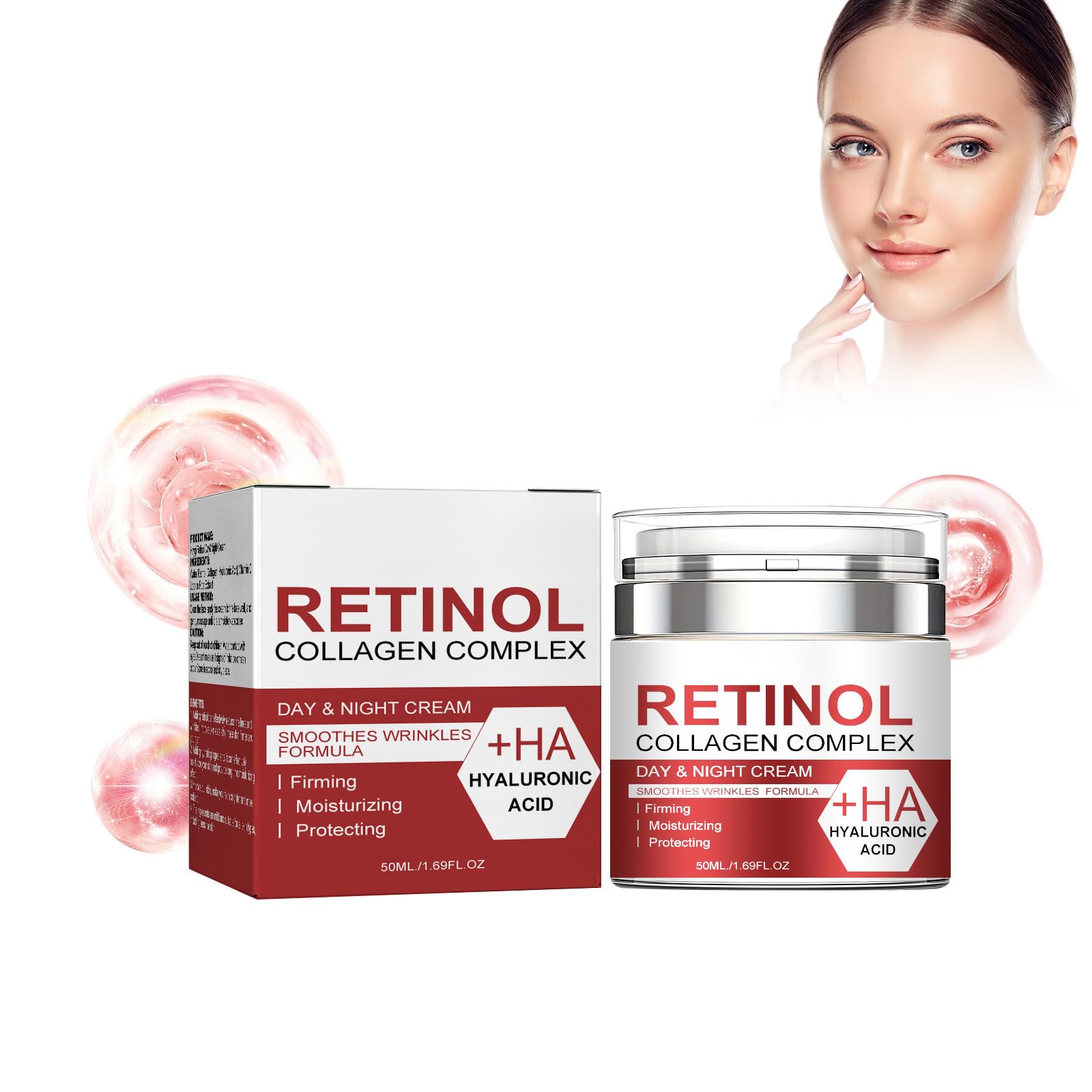 Crema Antiedad Con Retinol y Colágeno, Crema Facial Hidratante Antiedad, Day&Night Cream, Anti-Aging Moisturiser, Reduce las Líneas de Expresión y las Arrugas, Reafirma e Hidrata la Piel