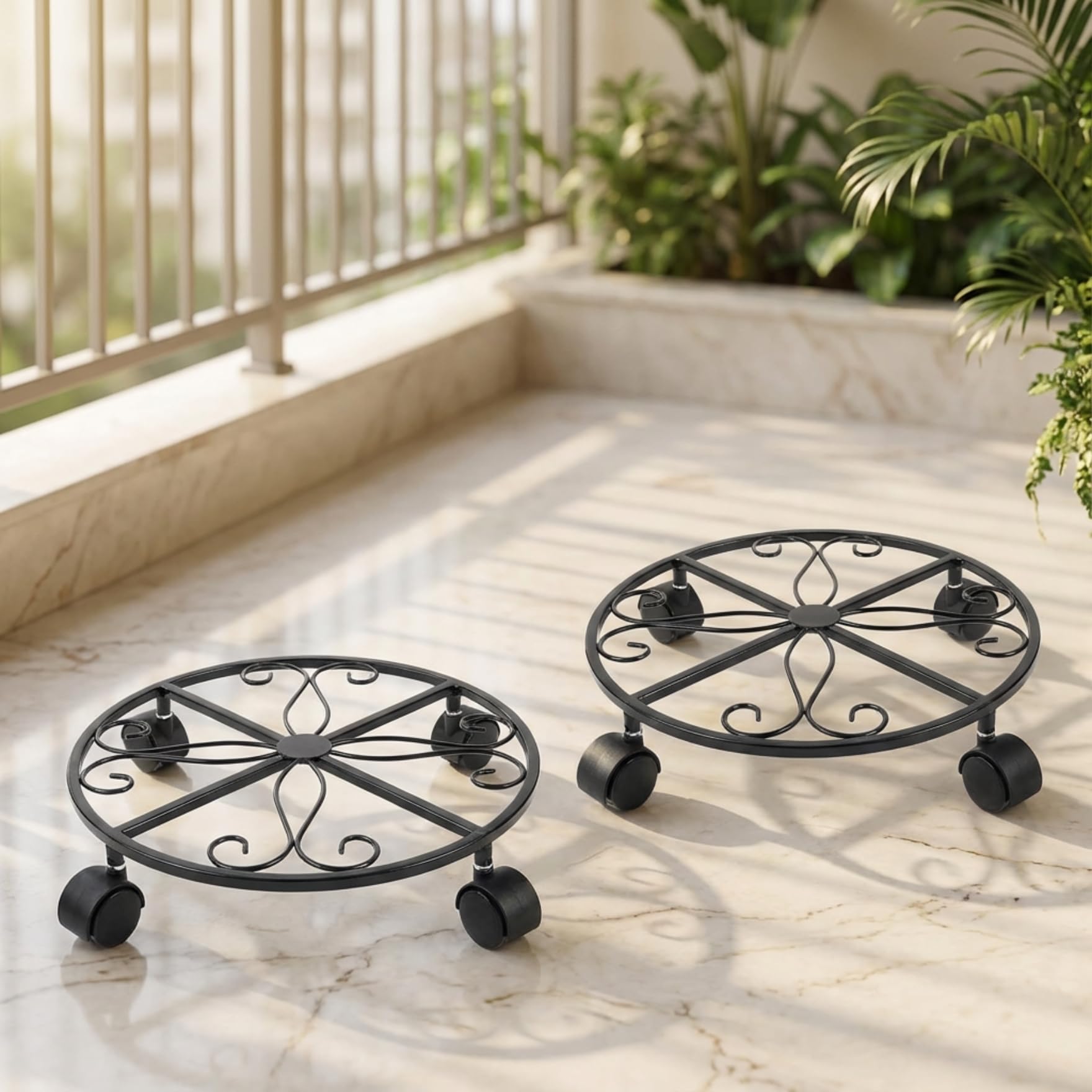 Cast Iron Plant Caddy - Rolling Stand for Pots -13