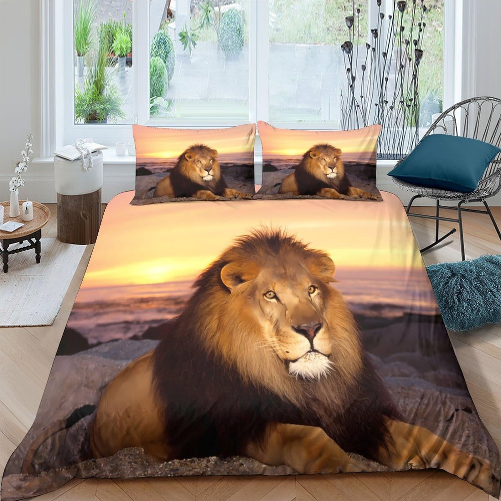 Ctjqhvkz Style-10 3D Printed Sunset Lion Fitted Sheet Microfiber Soft Breathable Wildlife Bed Cover For Bedroom Dorm Mattress Decoration Single（135X200cm）