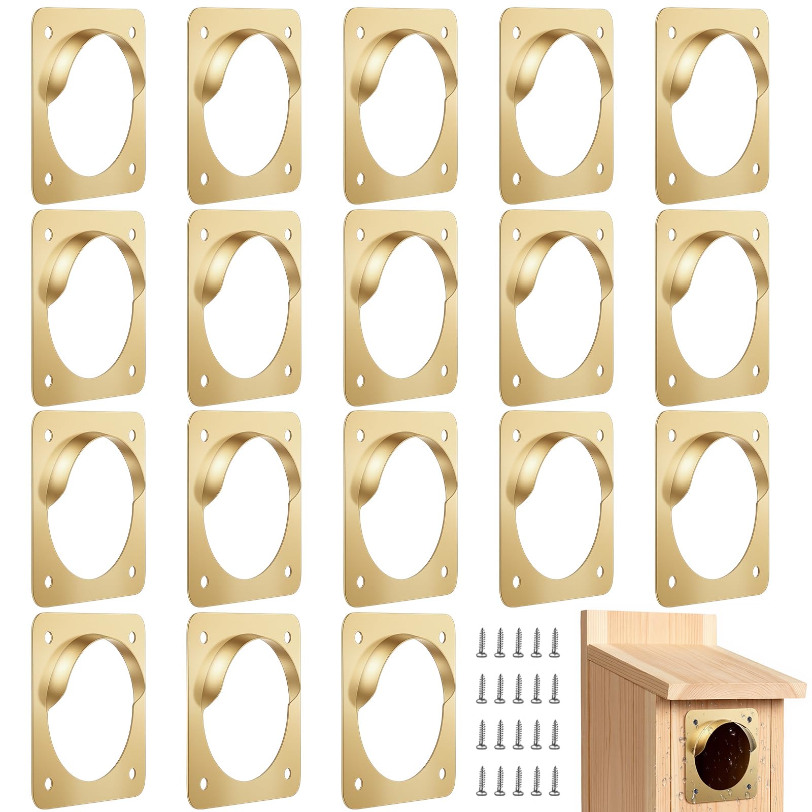 Hotop 18 Pcs 1 1/2'' Opening Bluebird Metal House Hole Guard with Rain Baffle Portal Bird House Protect Bird Room Guard Copper Portal with Opening for Eastern Bluebird Rooms Sparrow Houses