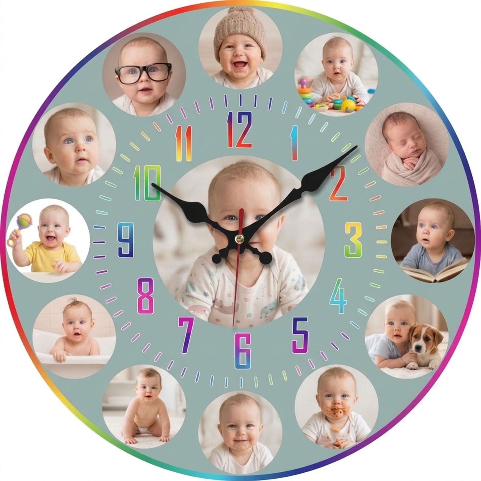 NGBEWU Personalised Photo Wall Clock, Custom Silent Wall Clock with Text/Image, Round Wooden Wall Hanging Clock for Living Room Decor, Keepsake Gift for Birthday, Wedding, Christmas (Style 2)