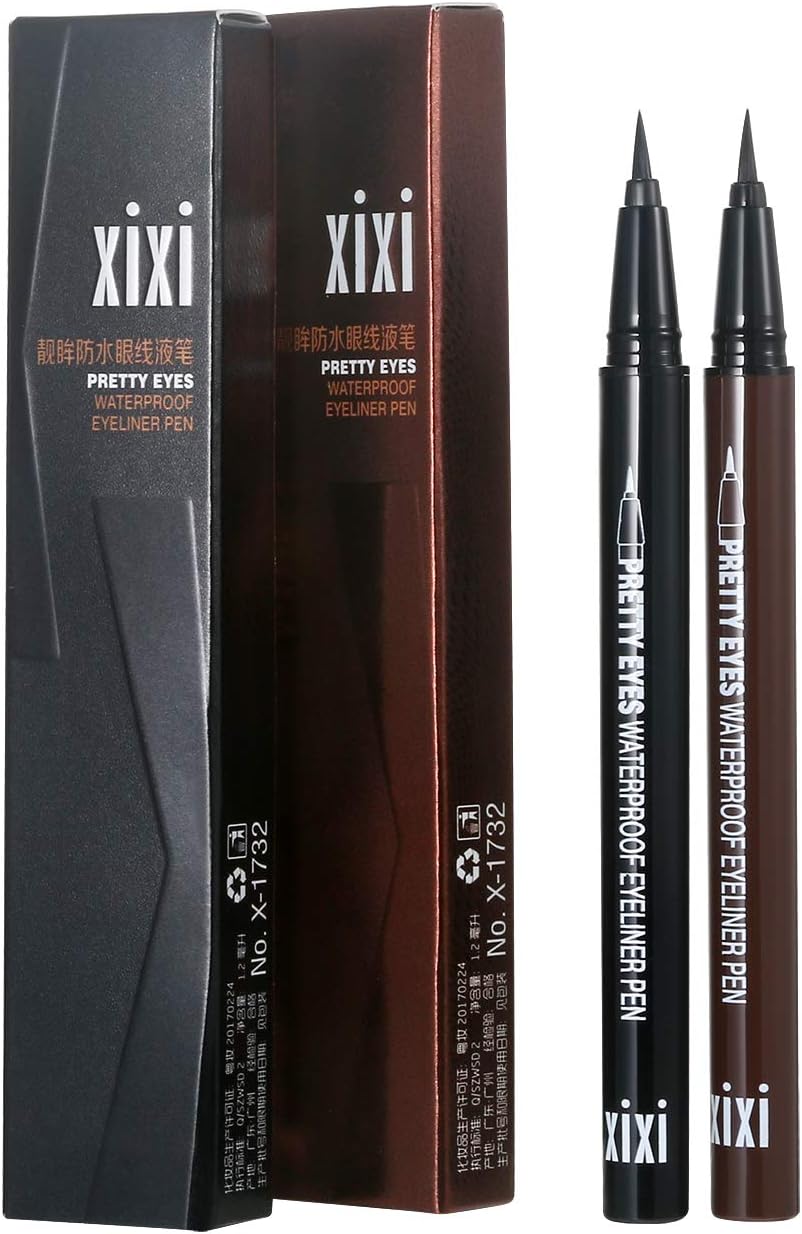 Vtrem 2 Pack Waterproof Liquid Eyeliner: Black/Dark Brown Liquid Eyeliner Pencil Smudge Proof Slim Eyeliner Freckle Pencil Makeup Tools Long Lasting All Day