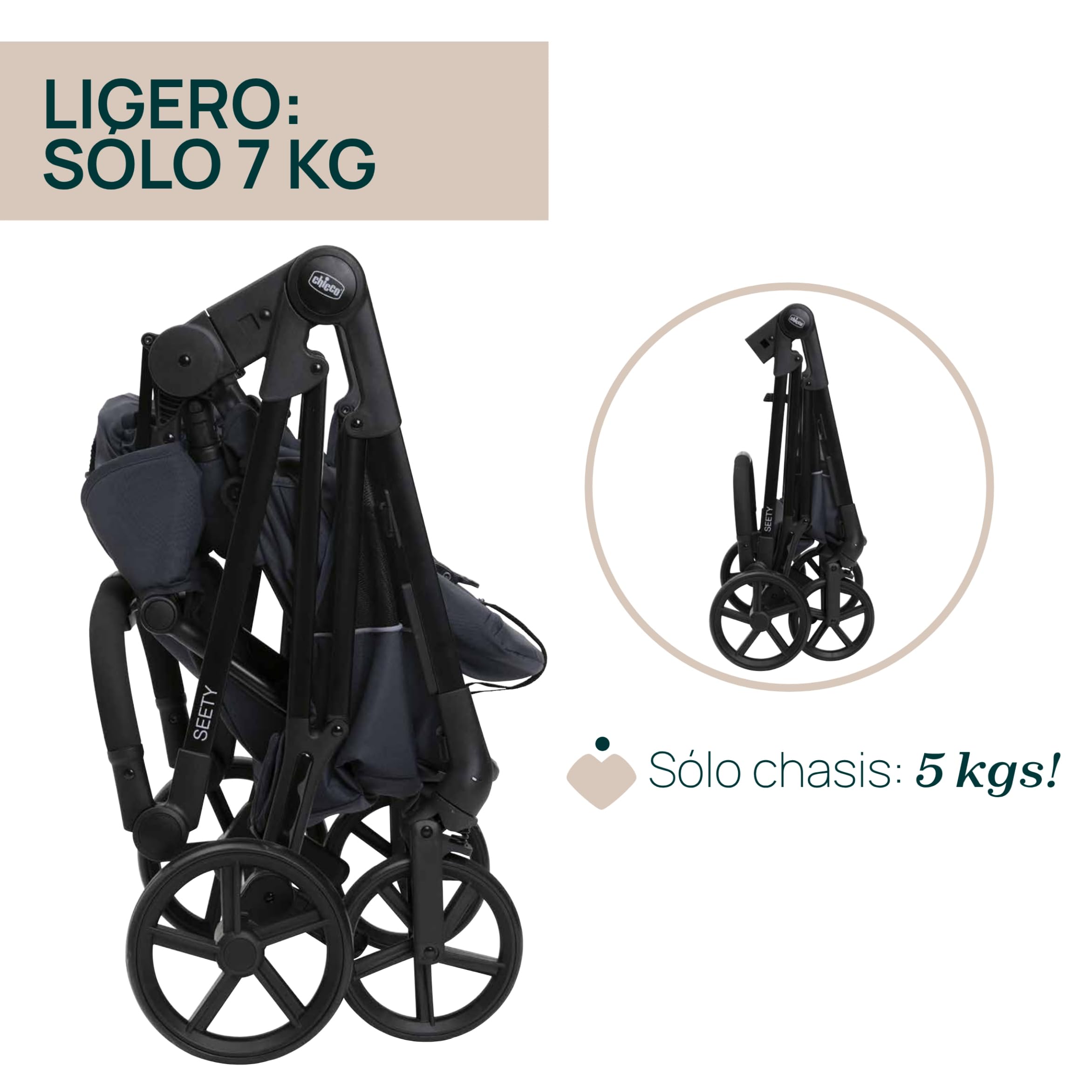 Chicco Cochecito Seety, Cochecito Ligero y Compacto, Desde 0 Meses hasta 4 Años, Capacidad Máxima 22 kg, Cochecito Plegable, Respaldo Reclinable, Cierre Automático en 1 Gesto, Capota Parasol