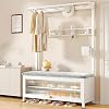 JHDXL Simple Style 3 in 1 Hall Tree with Bench, Entryway Bench with Coat Rack and Shoe Cabinet, Freestanding Entryway with Steel Frame for Hallways, Foyers, and Living Rooms(White,100cm/39.5in)