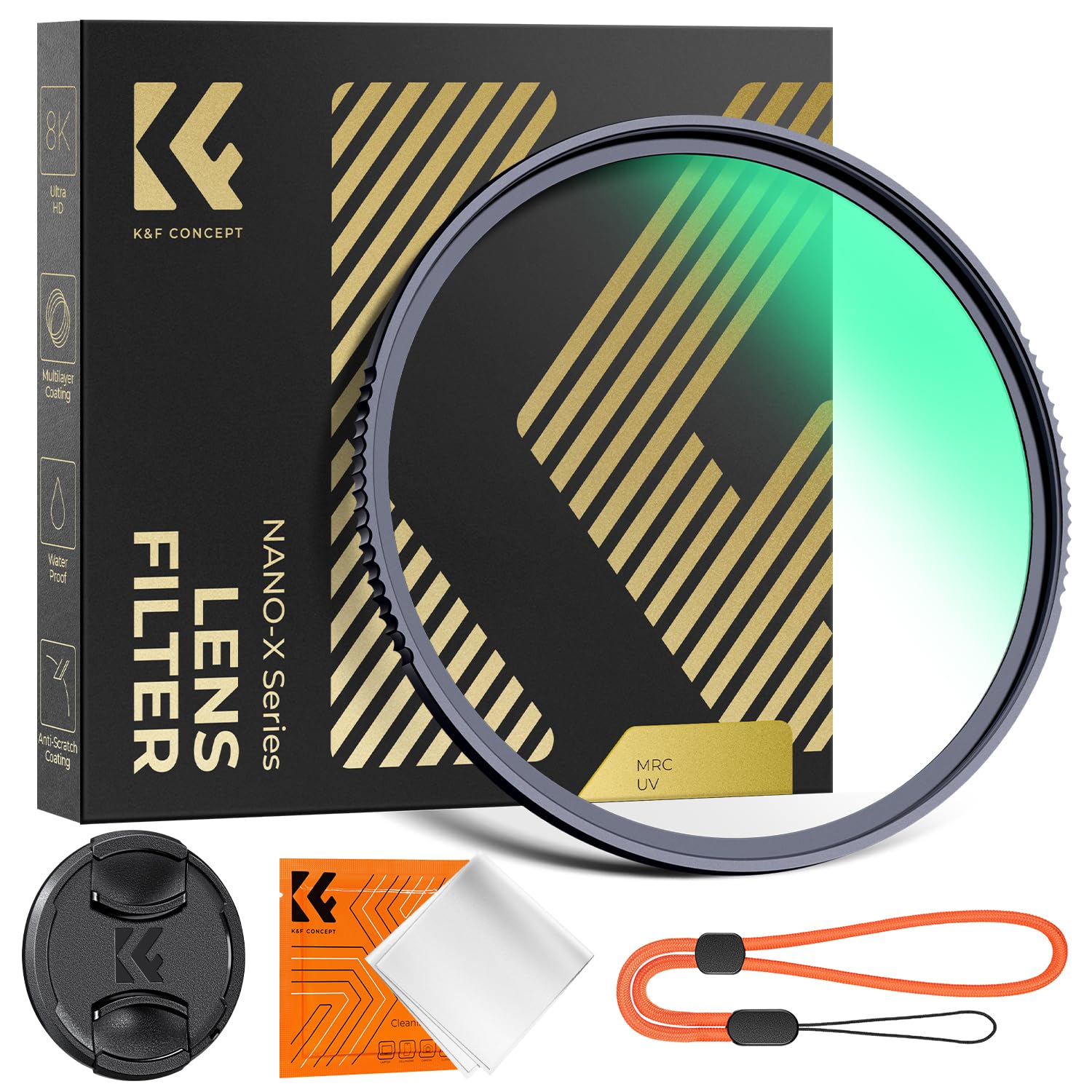 K&F CONCEPT Nano X-Serie UV Filter 52mm mit Objektivdeckel, Reinigungstuch,HD,Schutzfilter mit 28 Schichten Nanobeschichtungen
