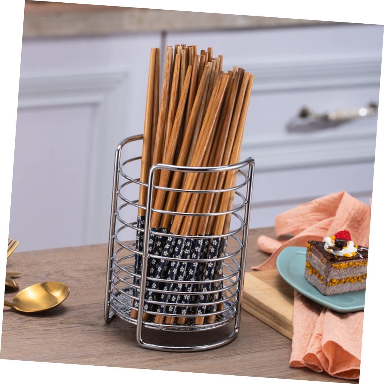 EZRA Knife and Fork Cutlery Bucket Stainless Steel Spoon Stainless Steel Kitchen Utensils Makeup Brush Drying Rack Pen Holder Kitchen Utensil Crock Utensil Kitchen Gadget Cosmetic (Pack of 1)