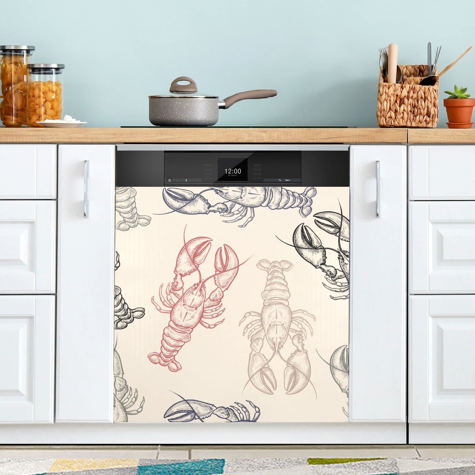 Copertura magnetica per lavastoviglie, motivo: cibo, bianco e nero, adesivo in vinile per lavastoviglie, decorazione autoadesiva per porta della cucina. - Italia