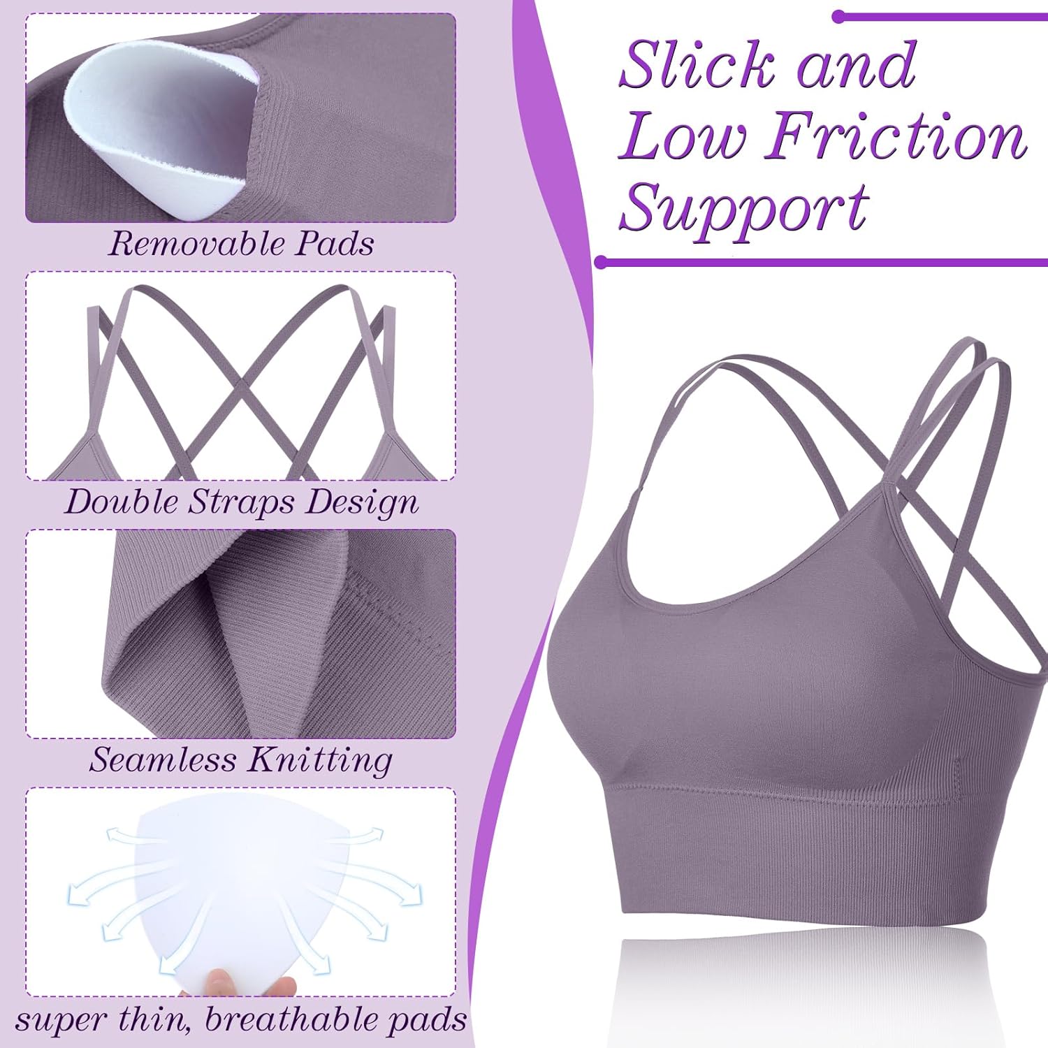 SATINIOR 3 Pcs Strappy Sports Bras for Women Crisscross for Yoga Running Support Yoga Bra Padded Workout Bras - Image 4