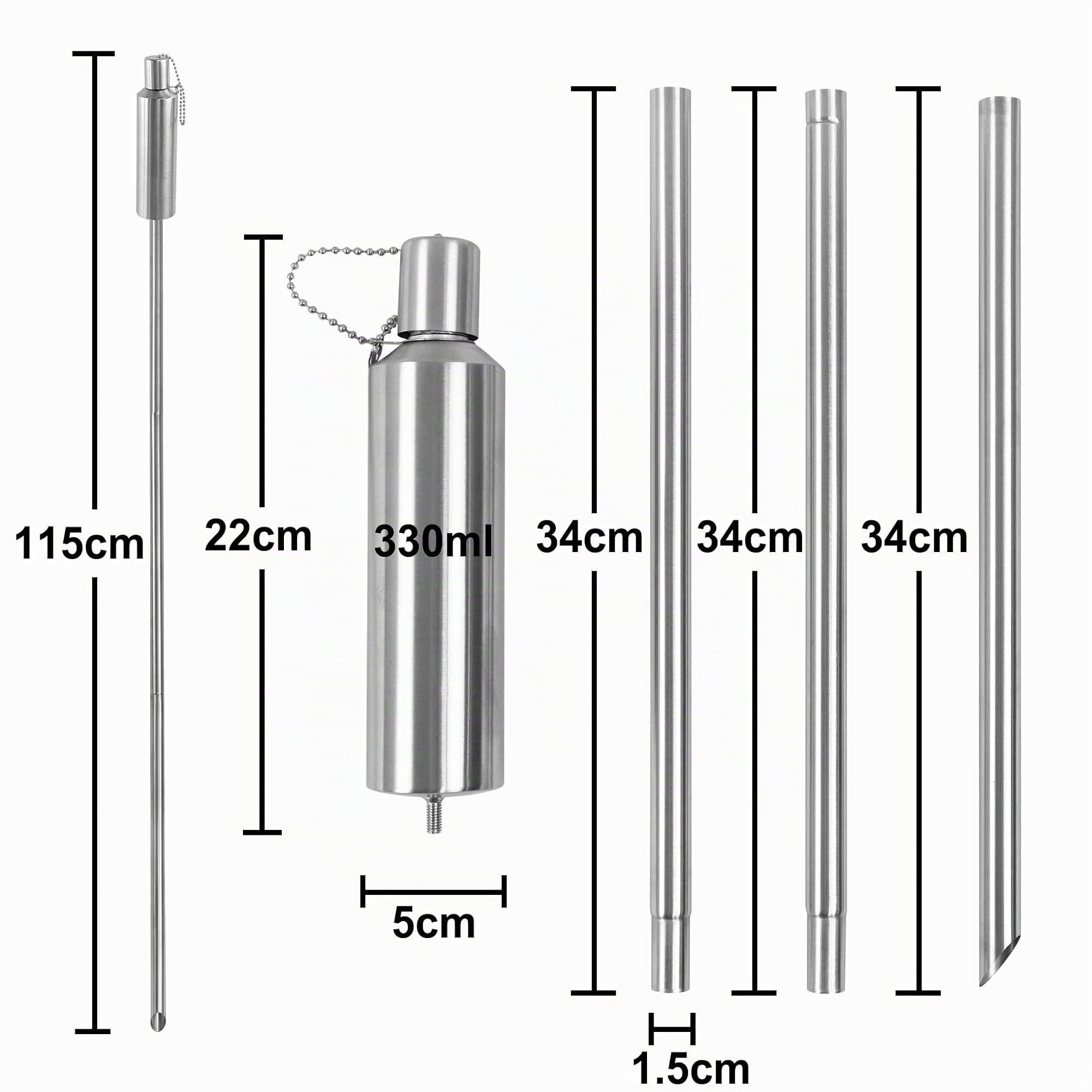 LZQ Set di 6 torce da giardino in acciaio inox, per esterni, per torce, ricaricabili, per balconi e terrazze, per esterni
