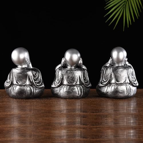 Miniatura 7 de BRABUD Resina 3 estatuas de monje sabio, no ver mal, hablar, no mal, no hacer mal, estatuilla de sala de estar, dormitorio, oficina, tienda,