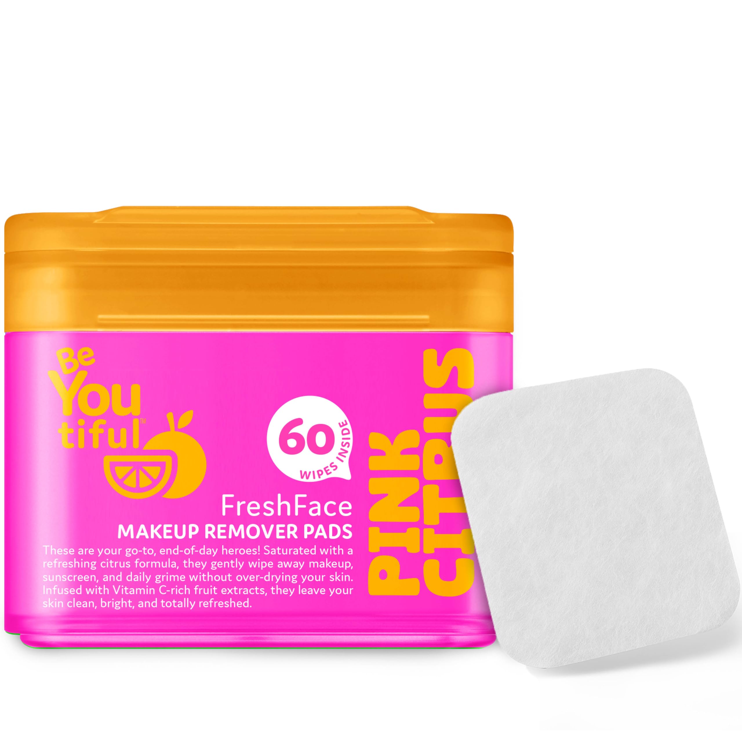 BeYoutiful FreshFace Makeup Remover Face Wipes for Teens and Kids, Easter Basket Stuffers, 60 Make Up Remover Pads, Gentle Safe Skincare, Vegan,