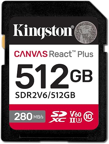 Kingston 512GB Canvas React Plus SD Card | Up to 280MB/s | High Performance Photography | Class 10 UHS-II U3 V60 | SDR2V6/512GB