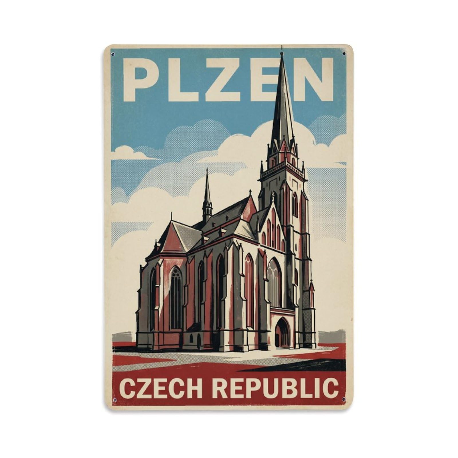 Vintage Czech Republic Plzen Travel Metal Tin Sign