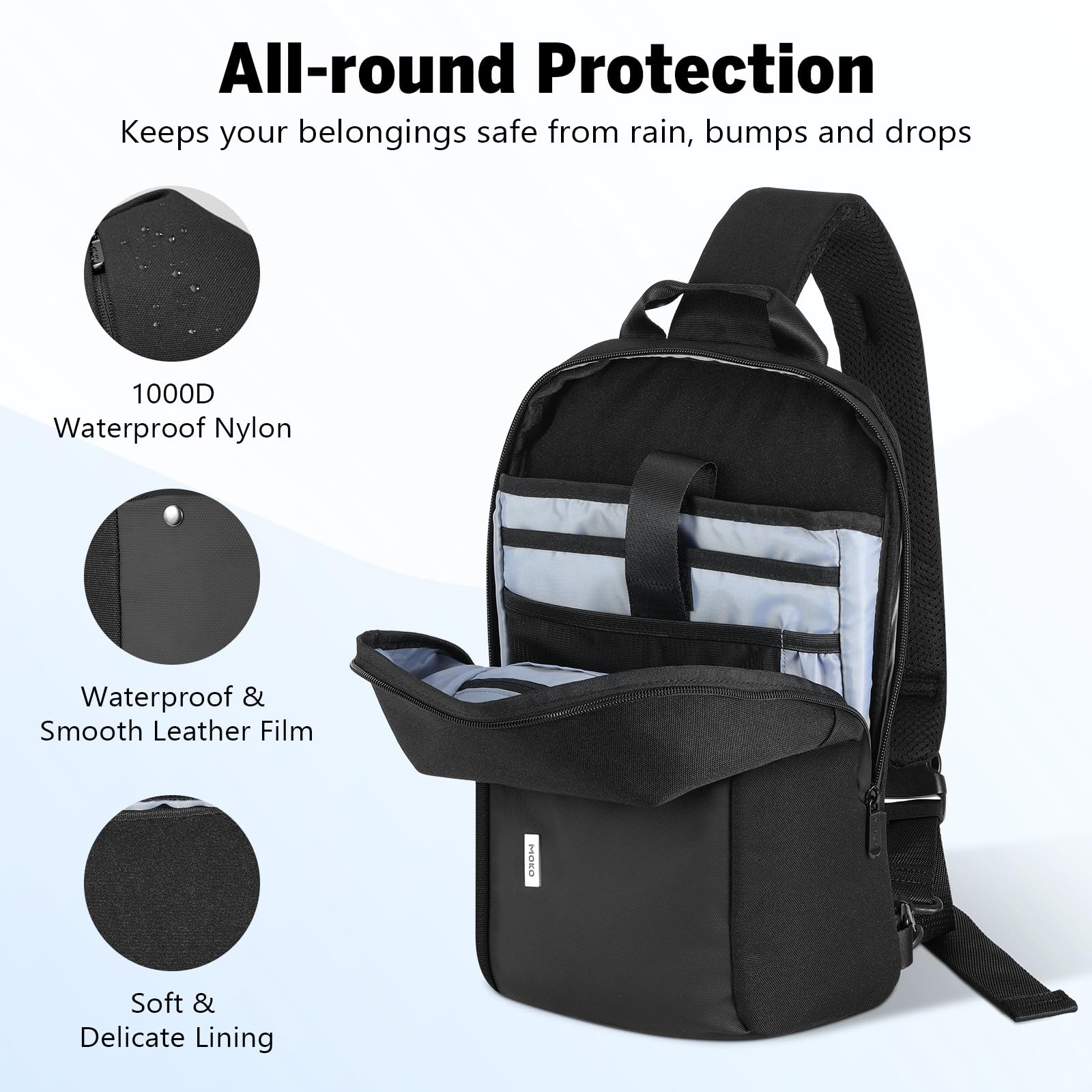 MoKo Compact EDC Sling Bag for New 13-inch iPad Pro M4 & Air M2 2024, Minimalist Chest Shoulder Crossbody Bag for Commute Daily Use, Single Strap Small Daypack for 13" MacBook Air M3/Pro, Black