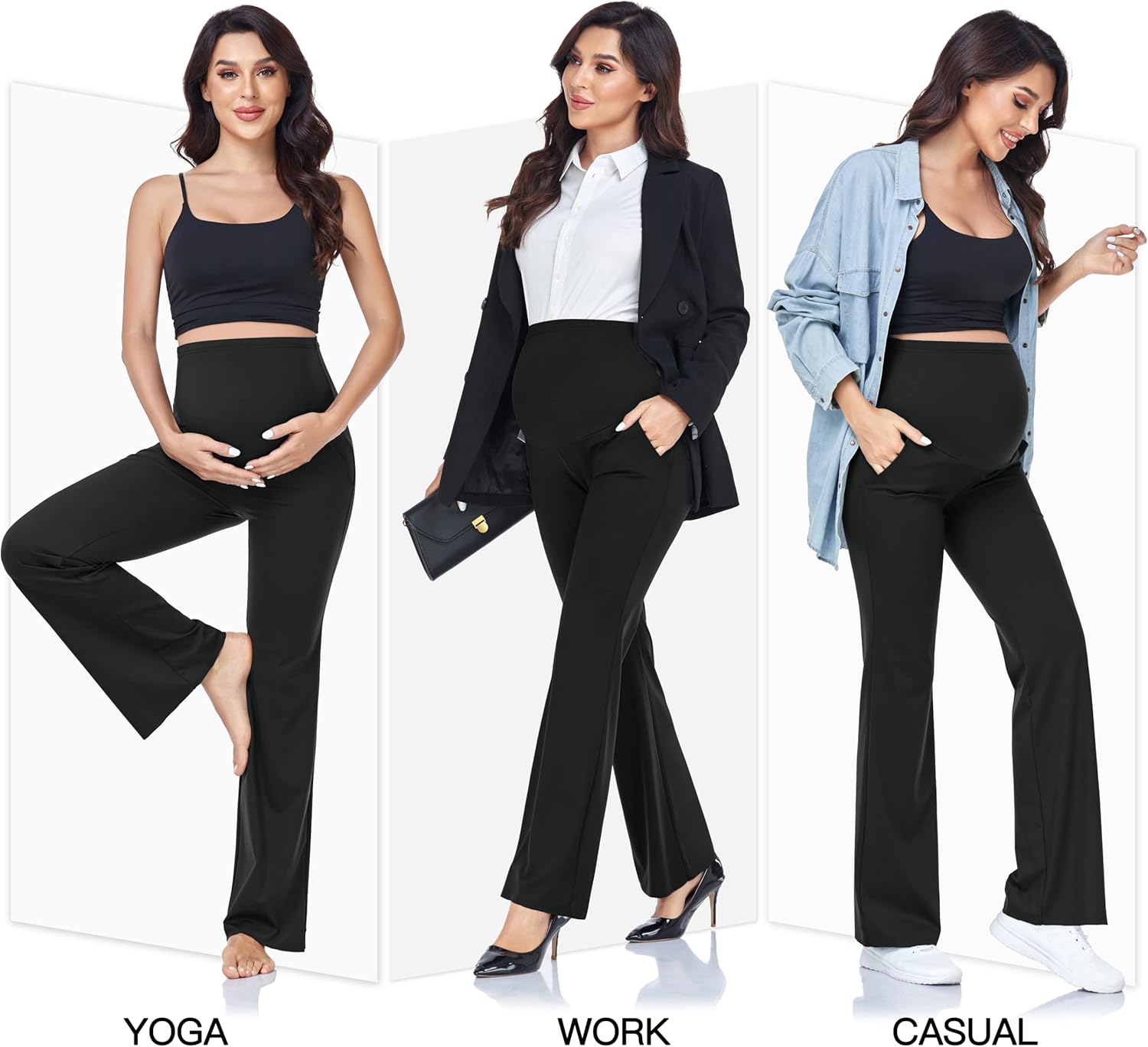 AMPOSH Women's Maternity Bootcut Work Pants with Pockets Flare Yoga Pants for Workout and Daily Wear - Image 2