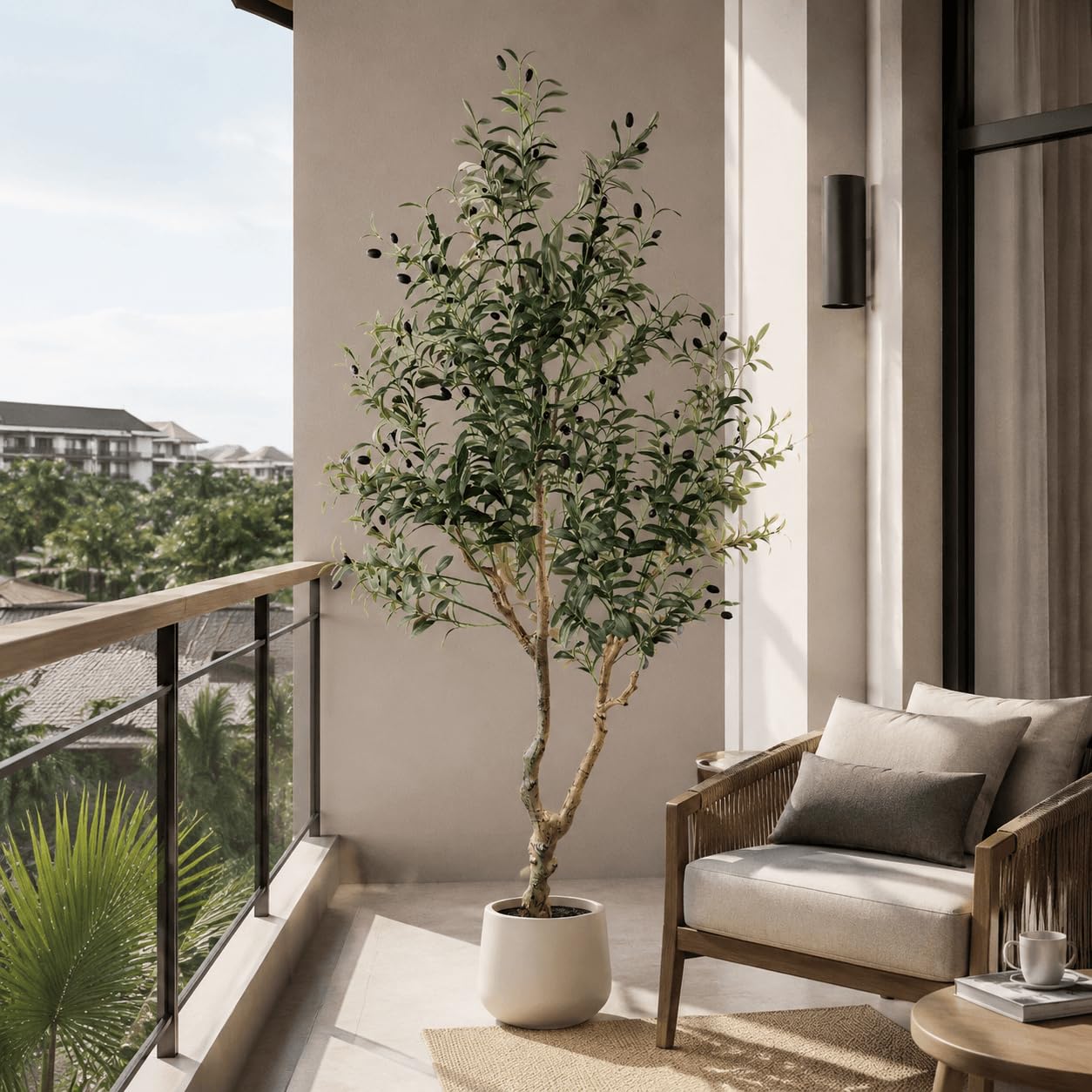 Árbol de olivo artificial con maceta, 180 cm, planta artificial grande, como real, exuberante, plantas artificiales, olivo, decoración para salón, dormitorio, oficina