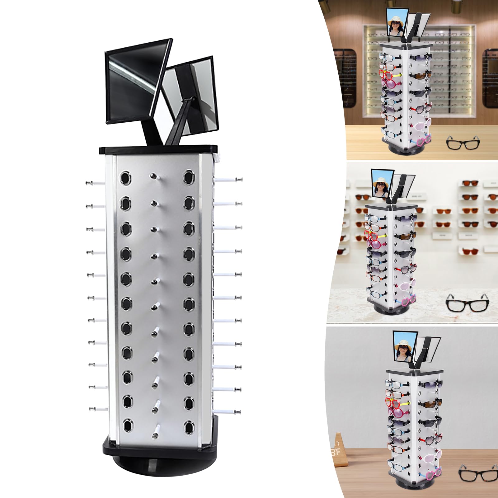 Supporto girevole per occhiali con materiale di alta qualità e rotazione a 360°, design stabile per negozi ottici, misurazioni di occhiali e accessori di moda per la conservazione organizzata