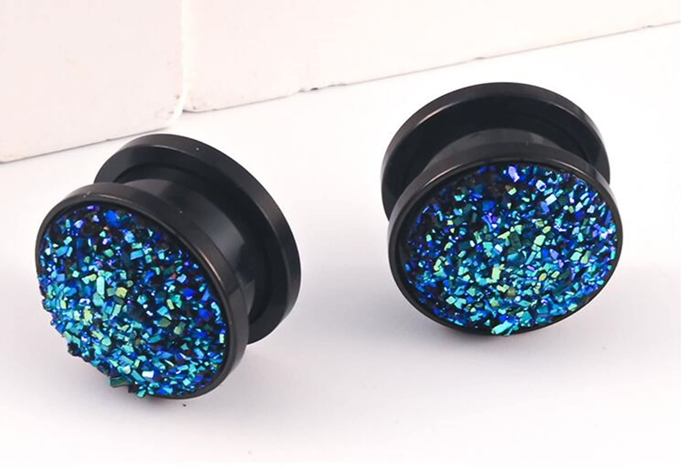 Daesar Plugs 6-16MM Edelstahl, Ohr Tunnel Set Schwarz mit Blau Harz Ohrringe Piercing Ohr Plug Tunnel für Damen