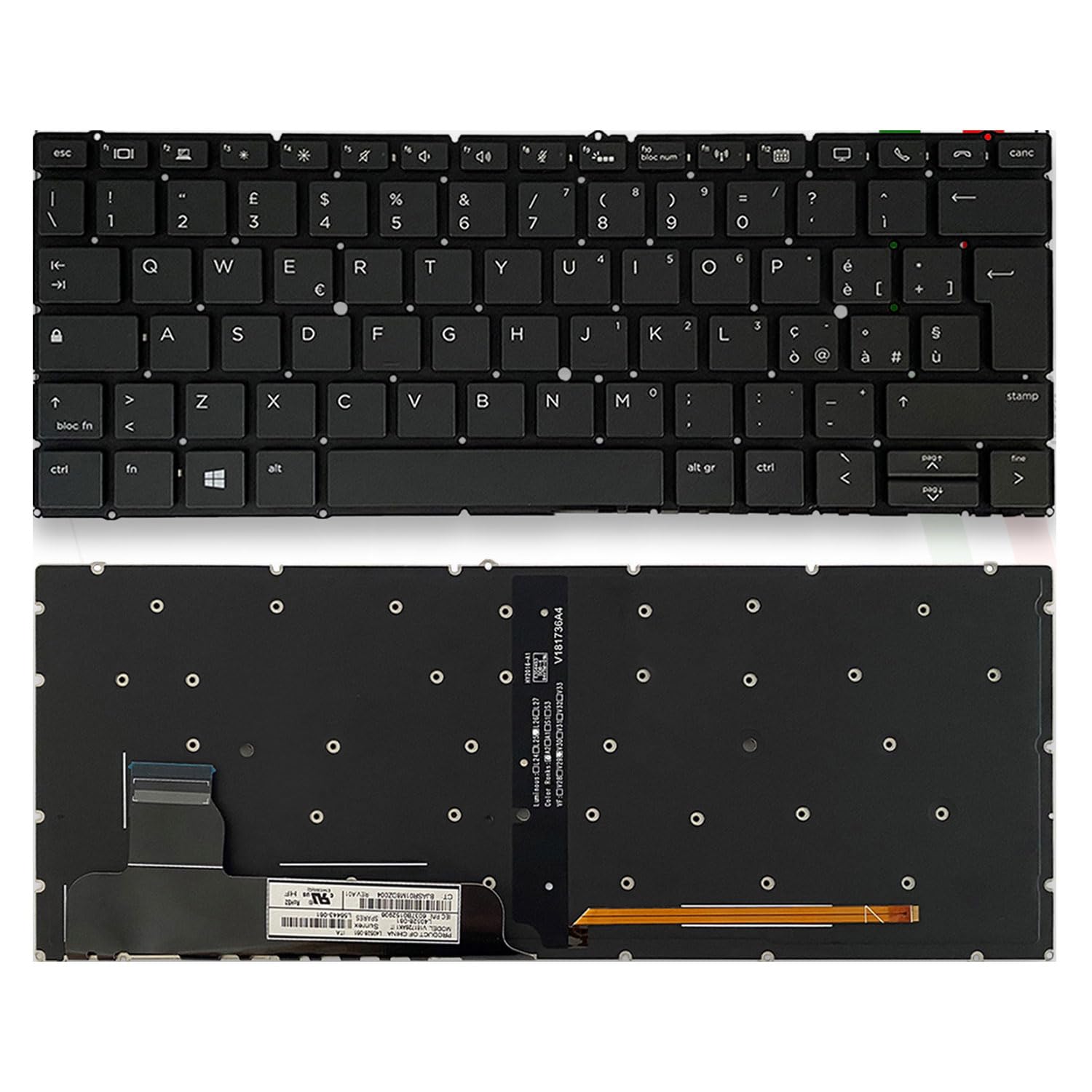Tastiera Italiana per HP Notebook EliteBook X360 830 G5, 830 G6, Spare Parts L56443-061, L40528-061, V181726AK1 IT (con trakpoint e Retroilluminazione)