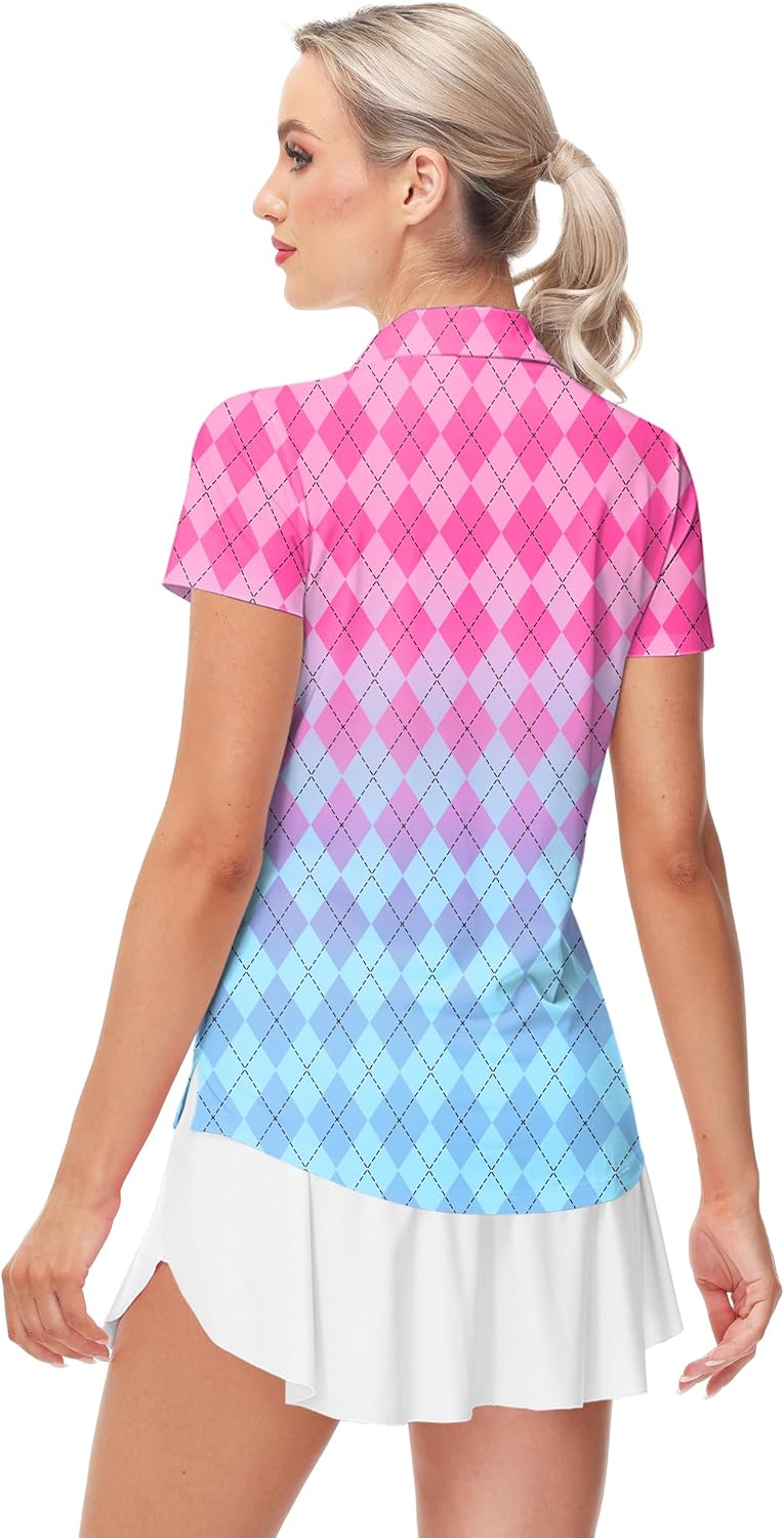 AOBUTE Women's Short Sleeve Golf Shirts Gradient 1/4 Zip Tennis Shirt - Image 8
