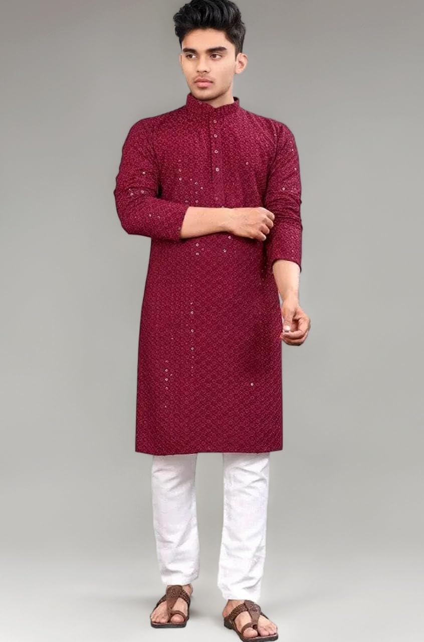 Men's Indian Ethnic Wear Straight Lucknowi Kurta