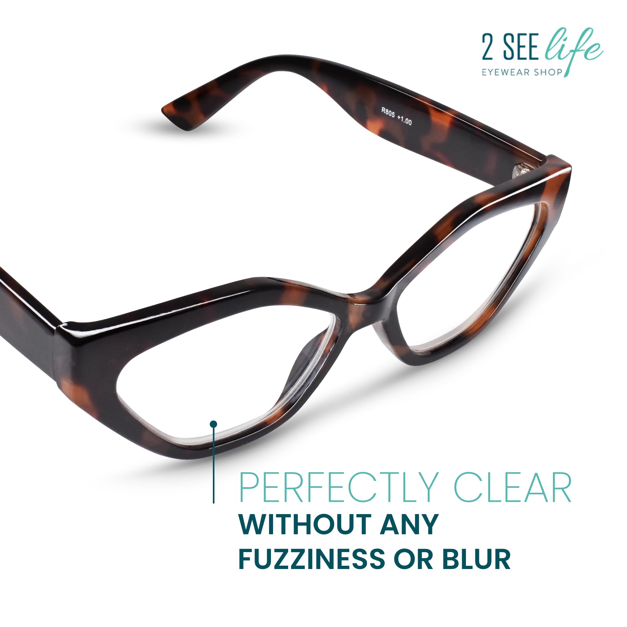 Tortoise Geometric Cat Eye Reading Glasses for Women to Look Stylish - High Vision - Comfortable All Face Shape Womens Reading Glasses - Solid Readers For Women - Reading Glasses 1.25 Womens Readers