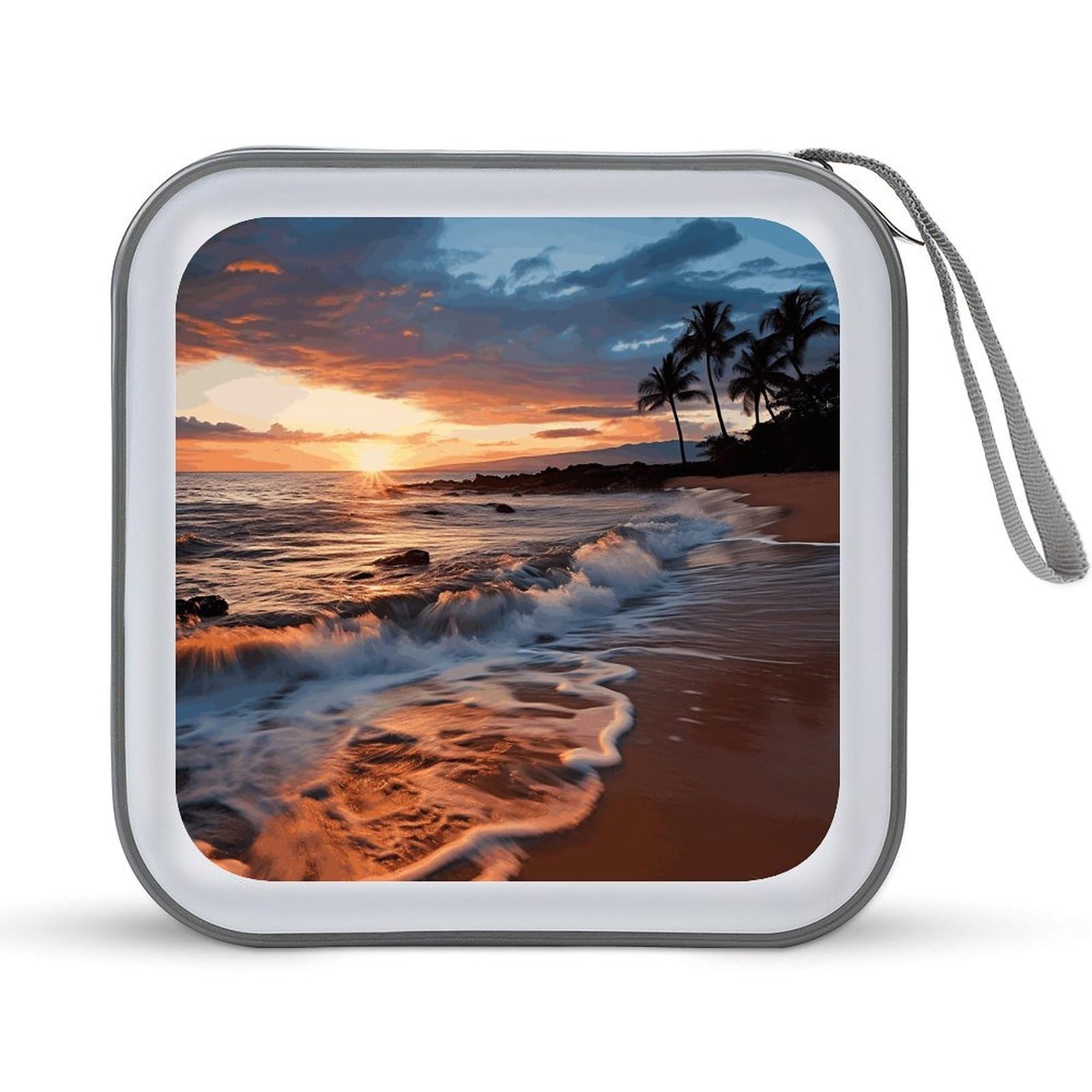 Beach Maui Hawaii Sunset Sea Waves Clouds Portable Storage CD Case for Carrying Folders, Large DVD Disc Storage Portfolio, Disc Case