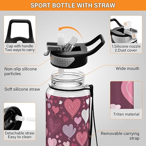 Miniatura 4 de FUGIDOG Botella de agua de 32 onzas con forma de corazón para el día de San Valentín, botella de agua deportiva de plástico Tritan sin BPA con tapa