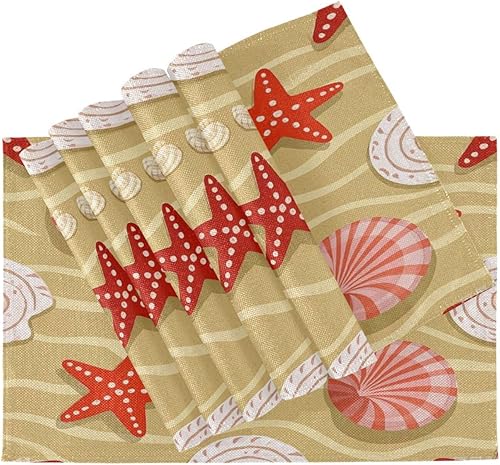 Miniatura 4 de Personalizado Verano Playa Concha Estrella de Mar Beige Rectángulo Acolchado Manteles individuales Cena Manteles individuales lavables Niños 6