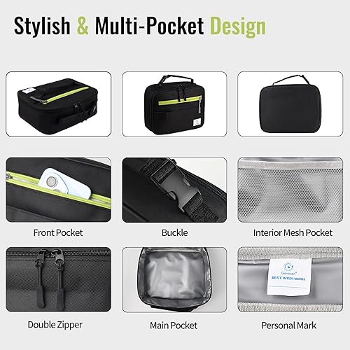 Miniatura 6 de Genteen Lonchera para hombres, mujeres, adultos y niños, lonchera aislada reutilizable, cierre de cremallera y asa de hebilla, enfriador portátil