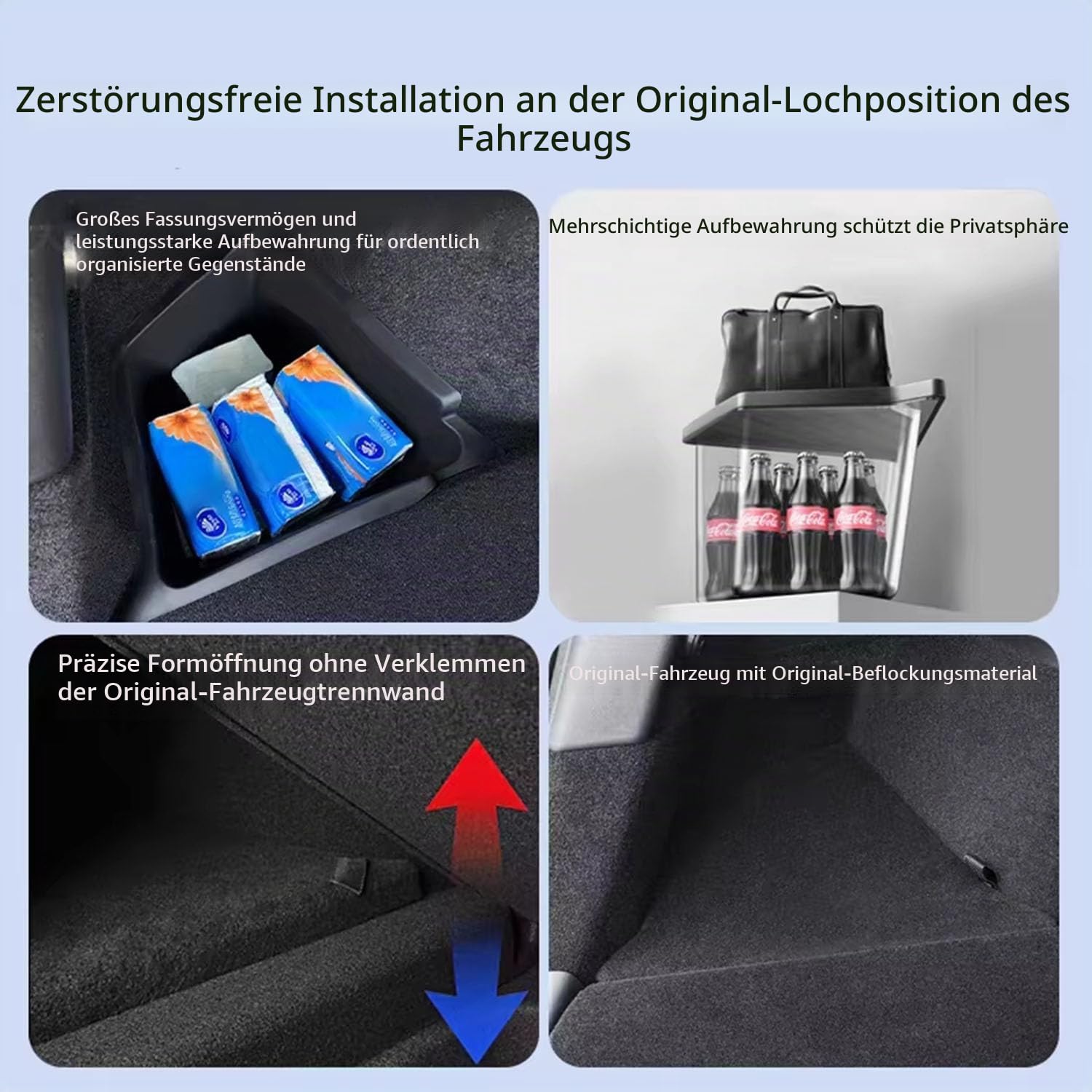 Auto-Aufbewahrungsbox für Tesla Model Y Juniper 2025 2026 Kofferraumseite Links rechts, Aufräumen, Paket, Beflockung, Mattenabdeckung, Organizer,A Set 4PCS