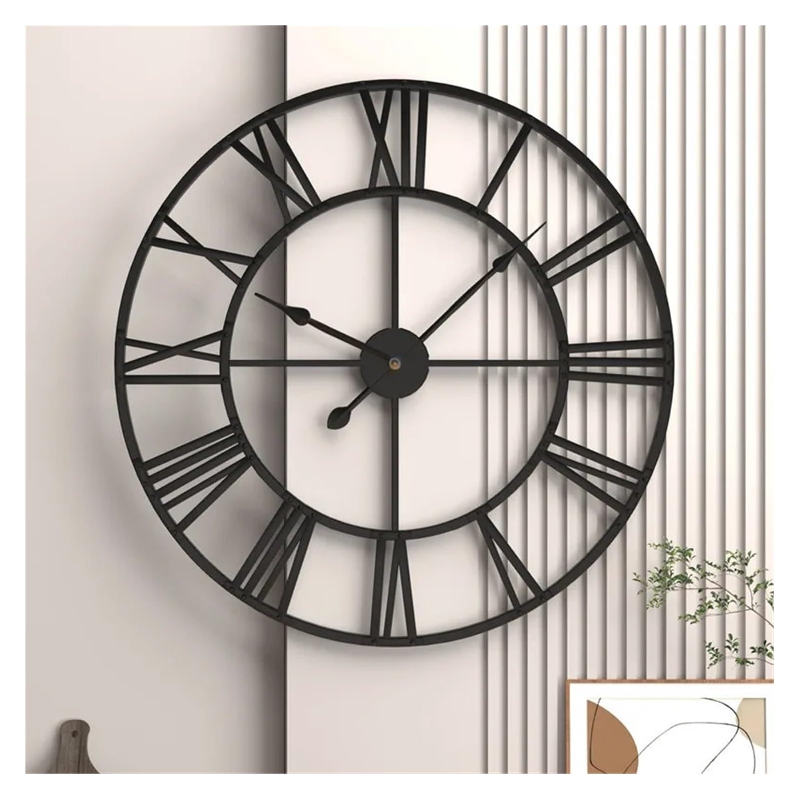 60 CM Grandi Orologi Da Parete 3D Numeri Romani Retro Rotondo In Metallo Ferro Accurato Silenzioso Nordico Appeso Ornamento Decorazione Del Soggiorno Funzionamento Silenzioso(BLACK)
