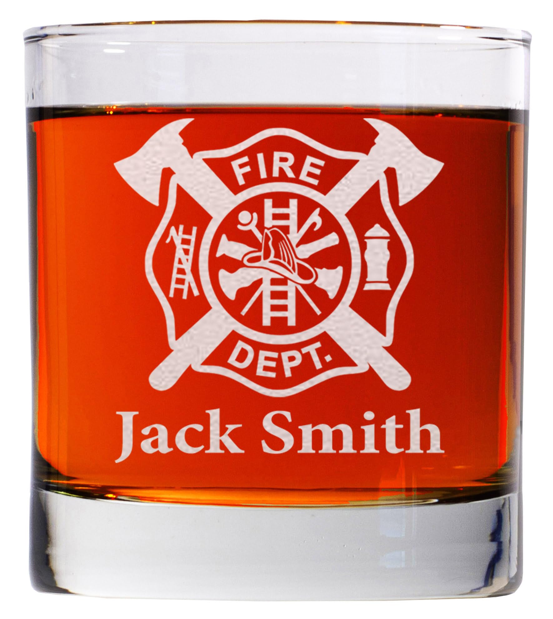 CARVELITA Personalized 11oz Whiskey Glass, Engraved Old Fashion Custom Rack Glass, Firefighter Gift Idea, Personalized For Him, For Christmas, Fathers Day, Birthday, Firefighter Custom