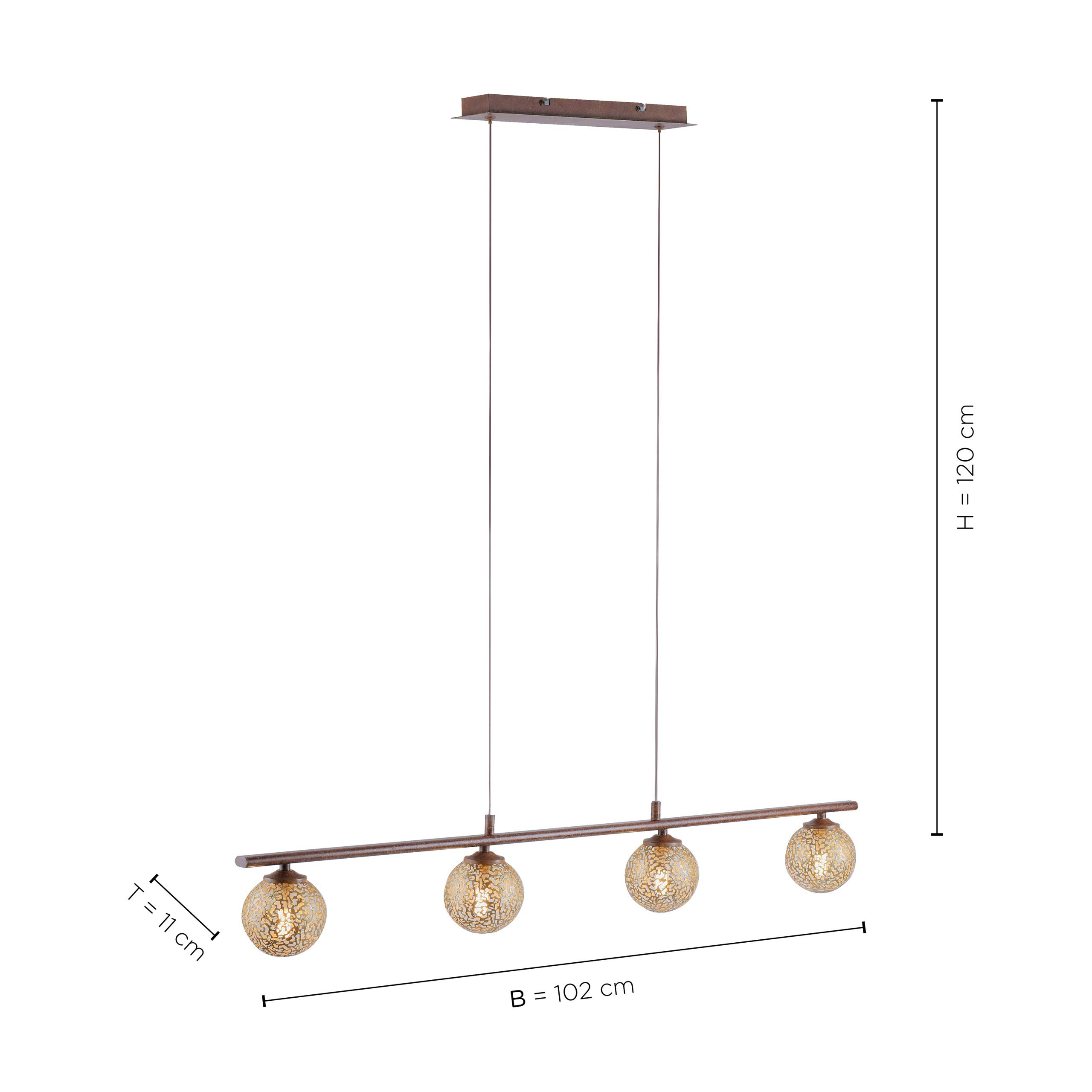 SellTec LED Pendelleuchte Kugel rost Landhaus, warmweiß G9 wechselbar Kugel